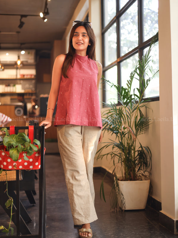 Foxy Pink Hayati Top & Beige Pant Set