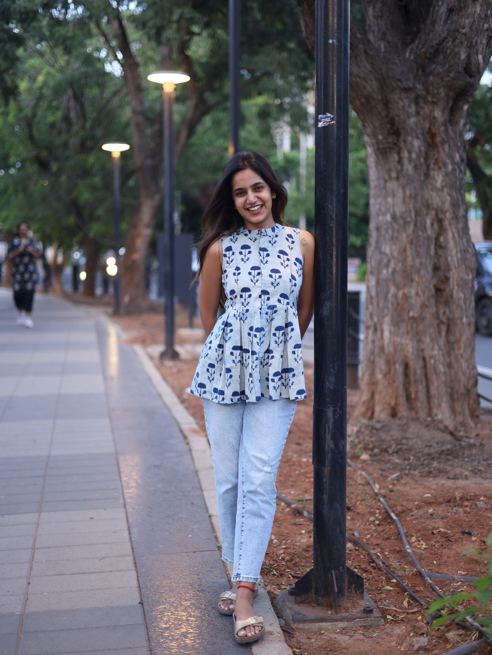 Blue indico peplum top