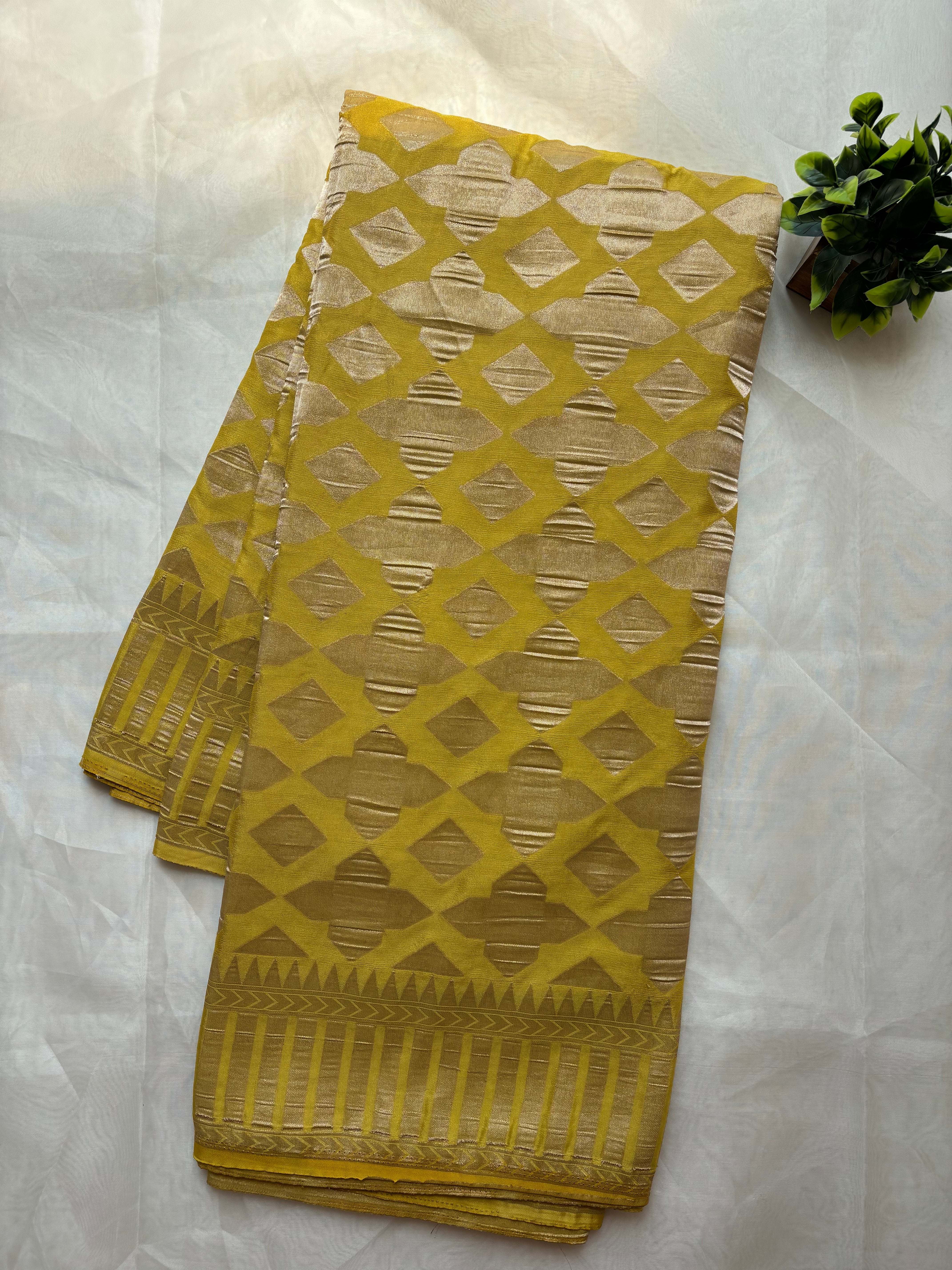 Lemon yellow viscose silk blend saree