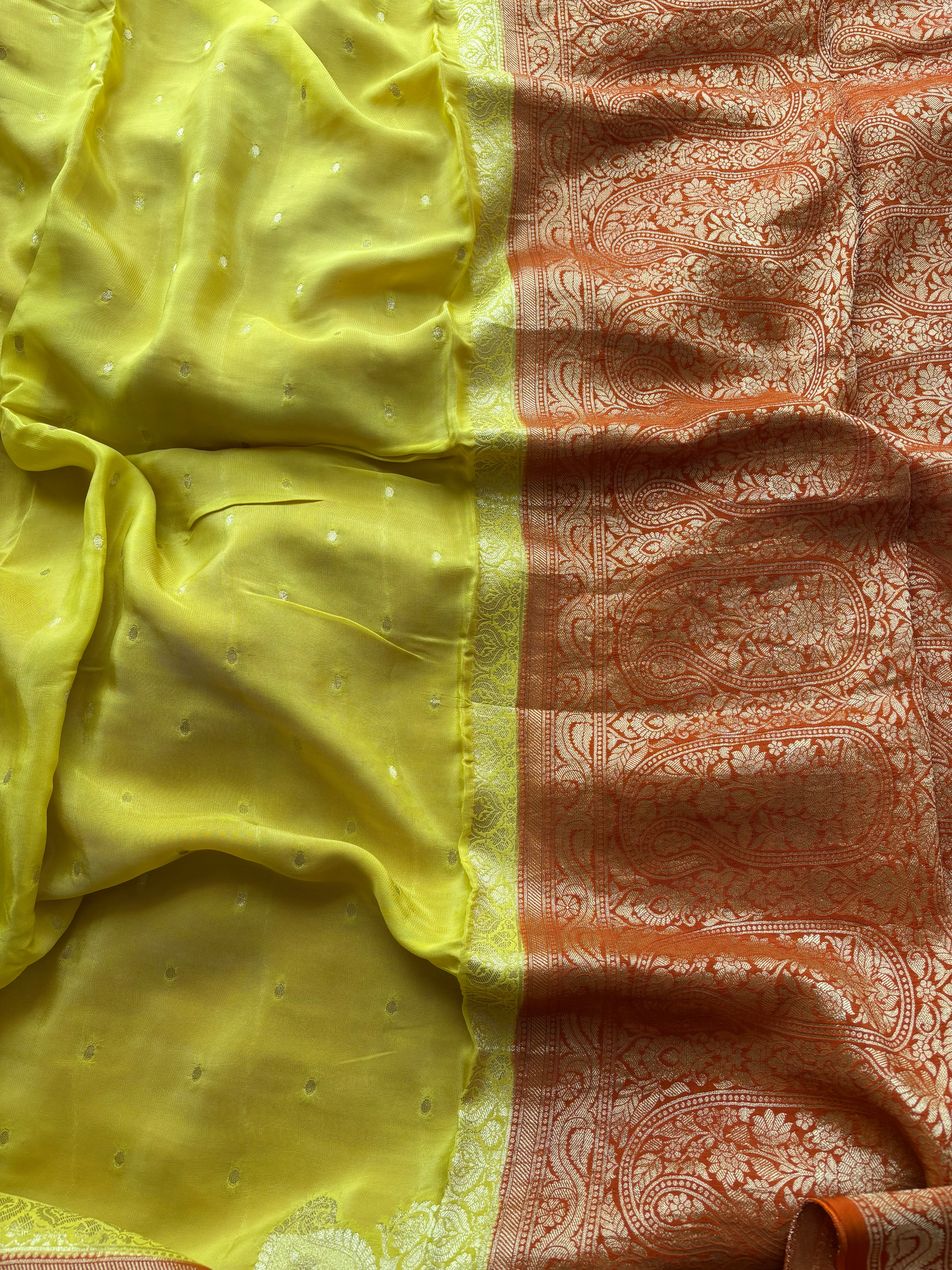 Yellow & orange viscose silk blend saree