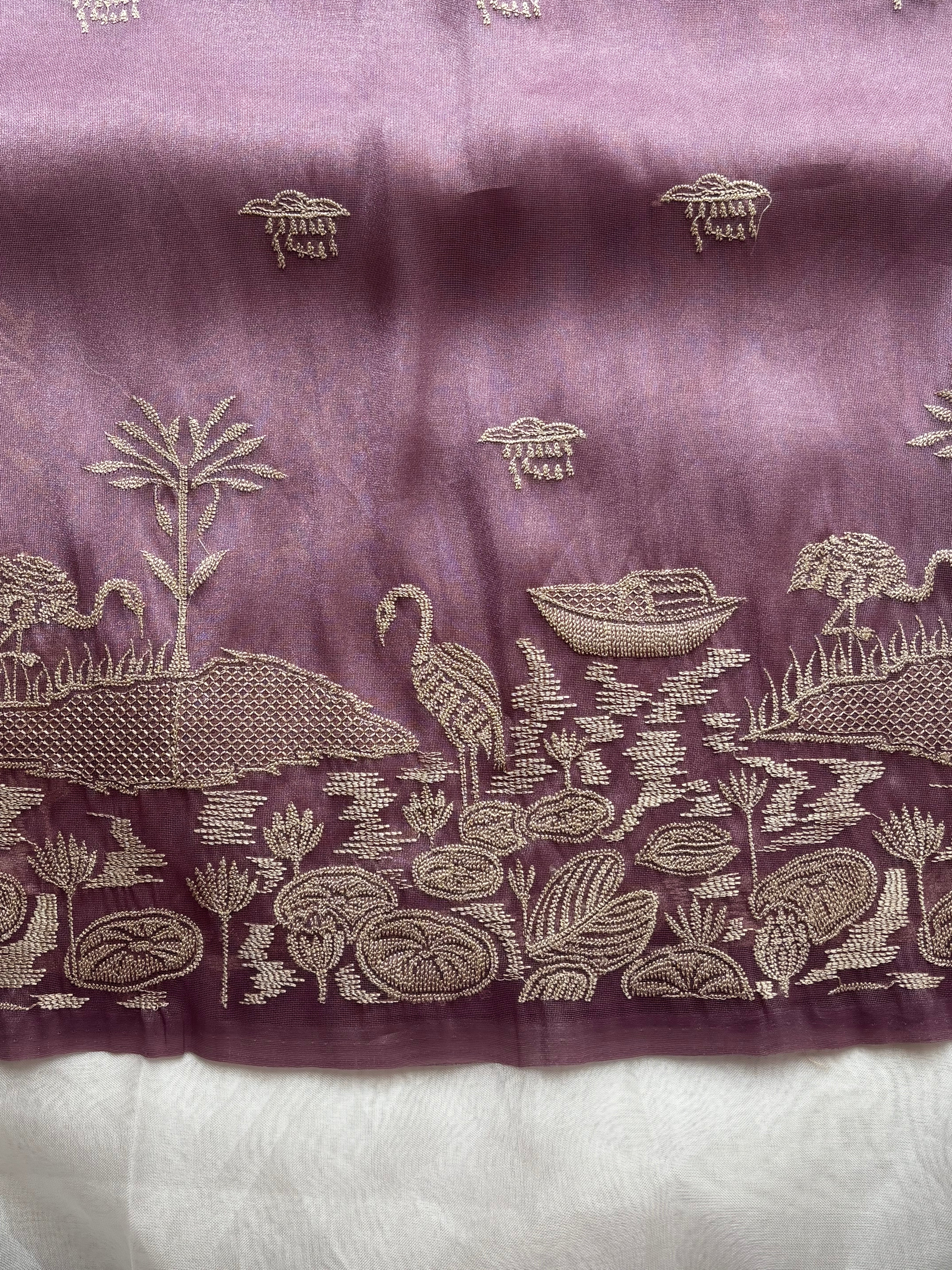 Mauve orchid semi tissue saree
