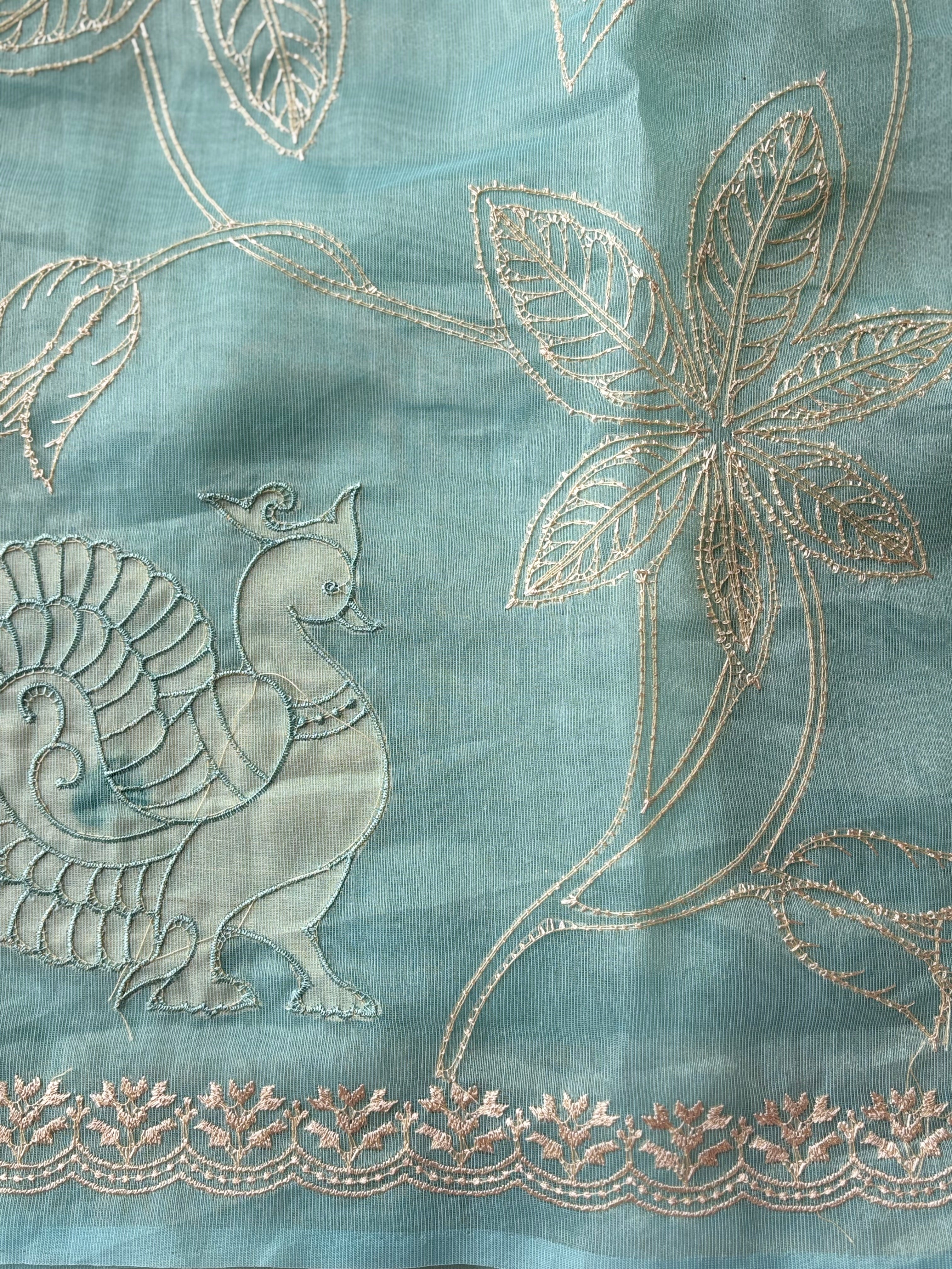 Neel mayuri semi organza saree