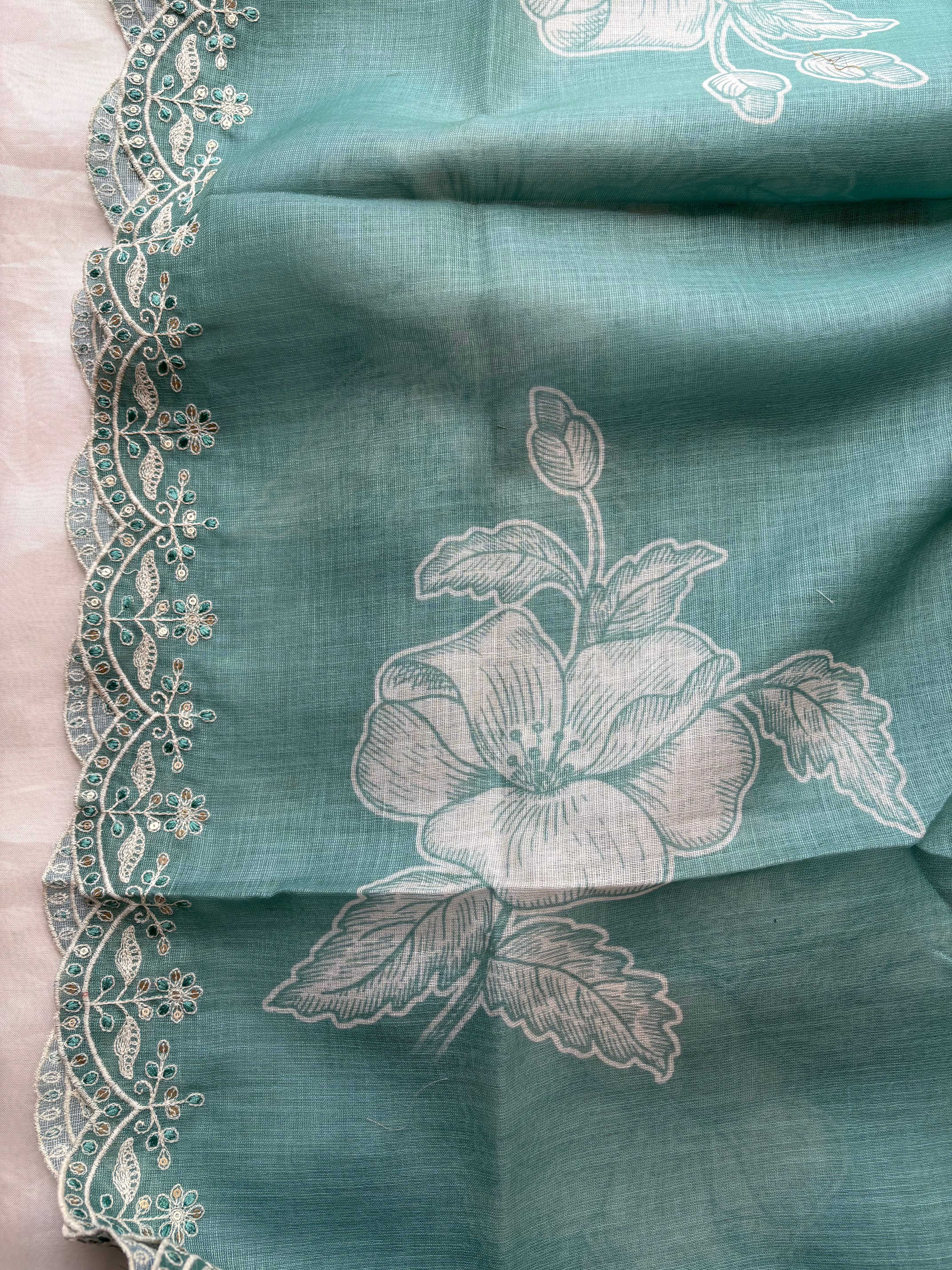 Blue and white semi stitched salwar suit