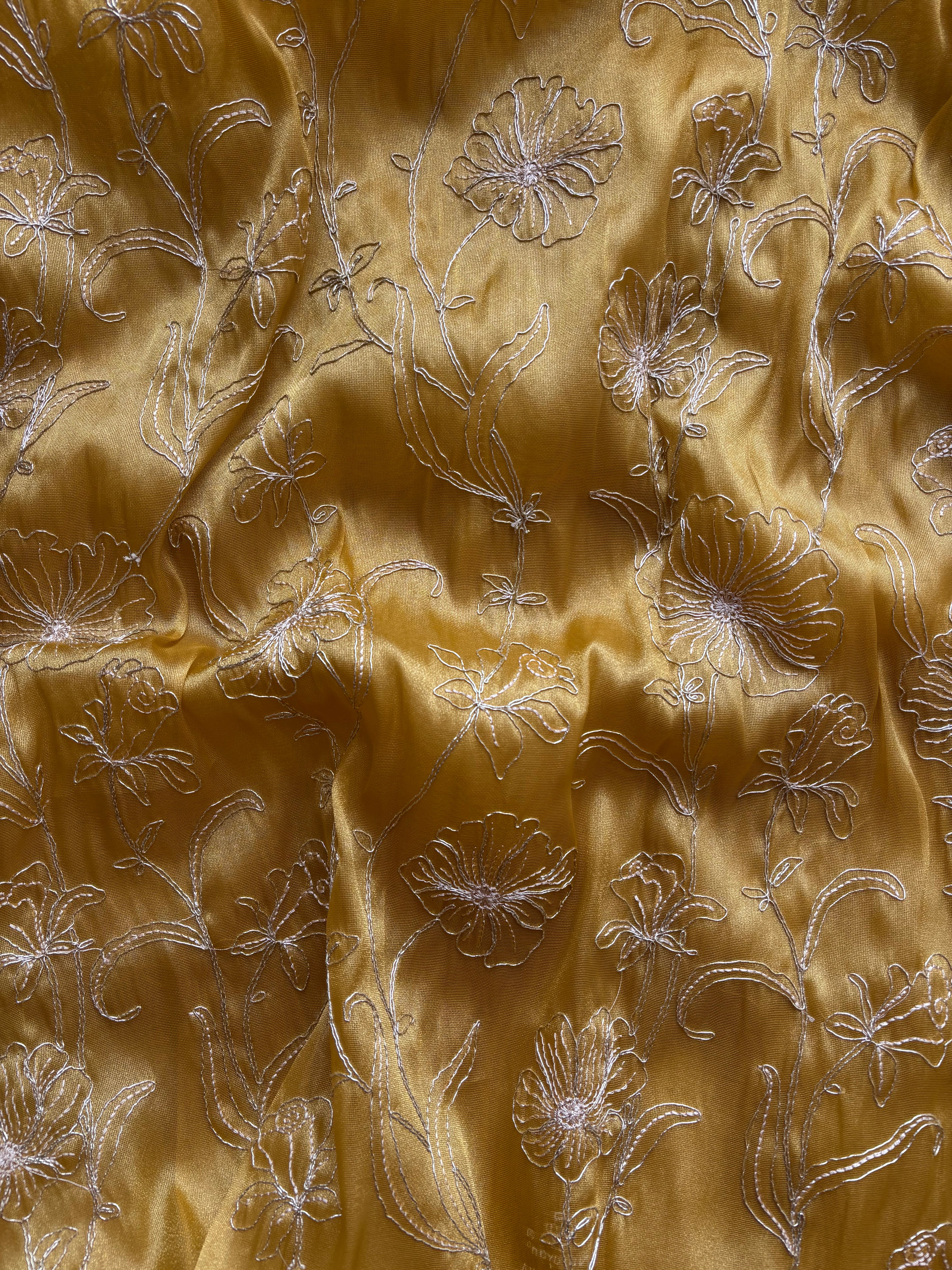 Floral yellow shimmer organza saree