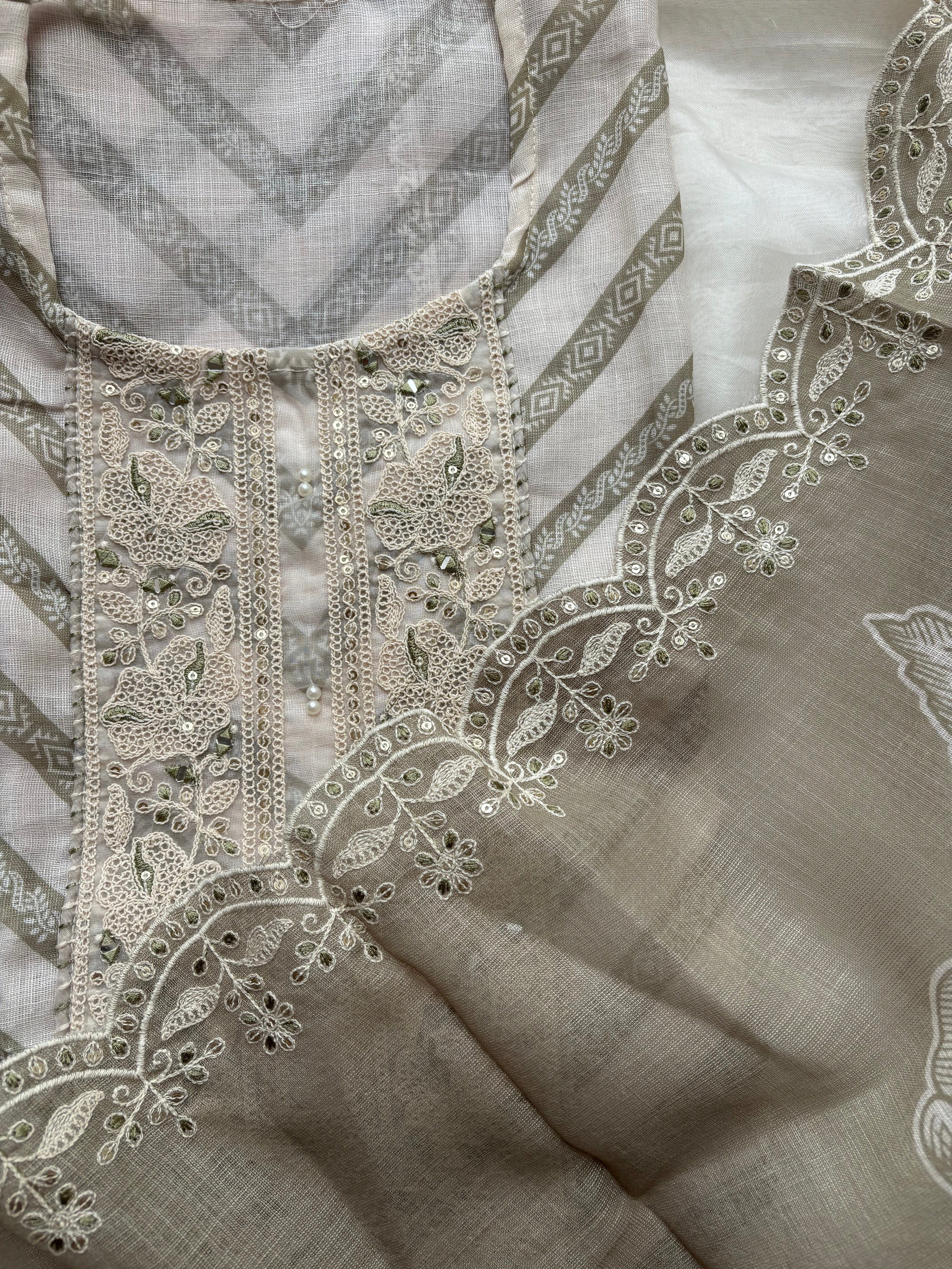 Pastel green and white semi stitched salwar suit