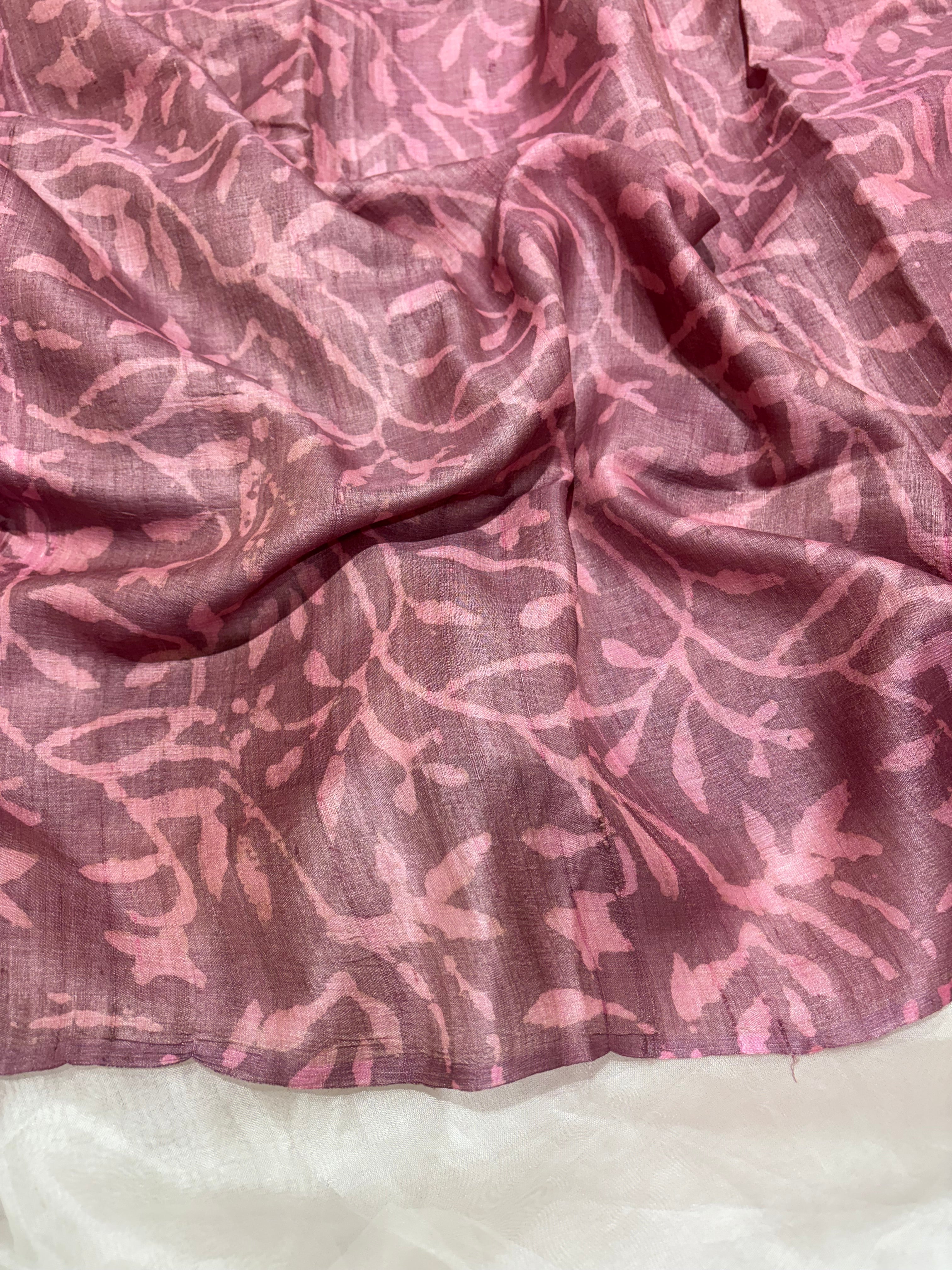 Rosewood mauve Tussar saree
