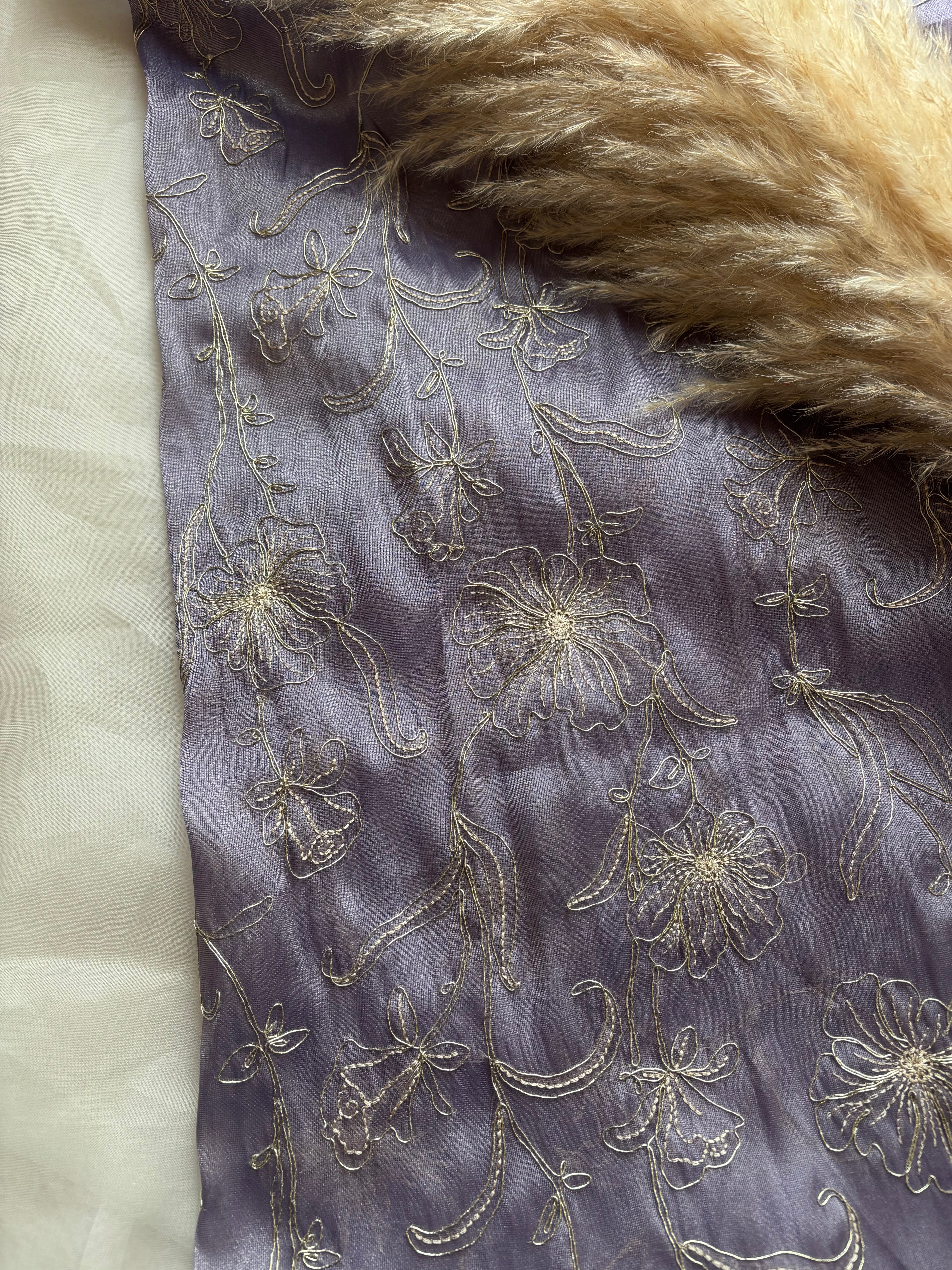 Floral lavender shimmer organza saree