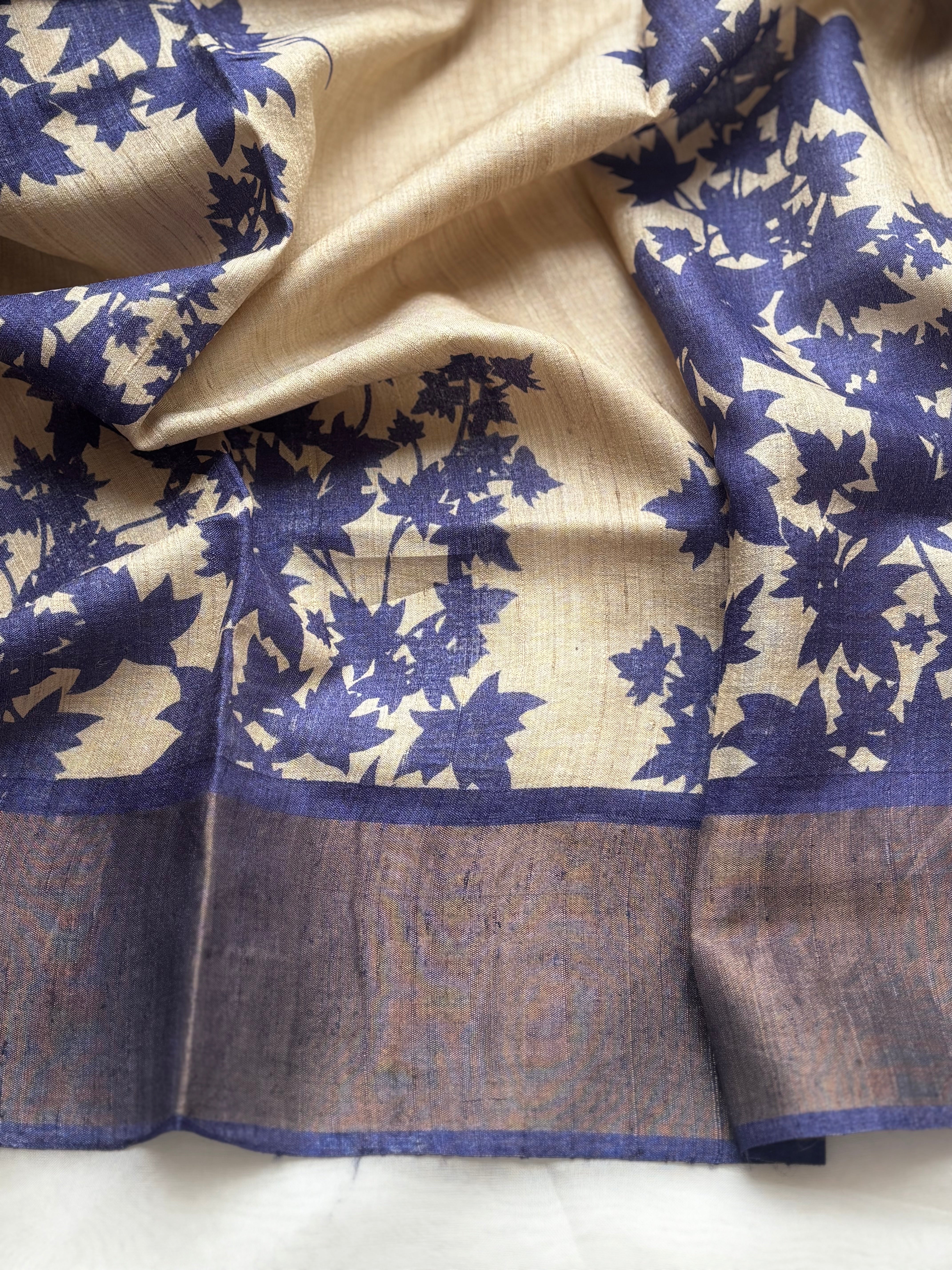 Blue floral tussar saree