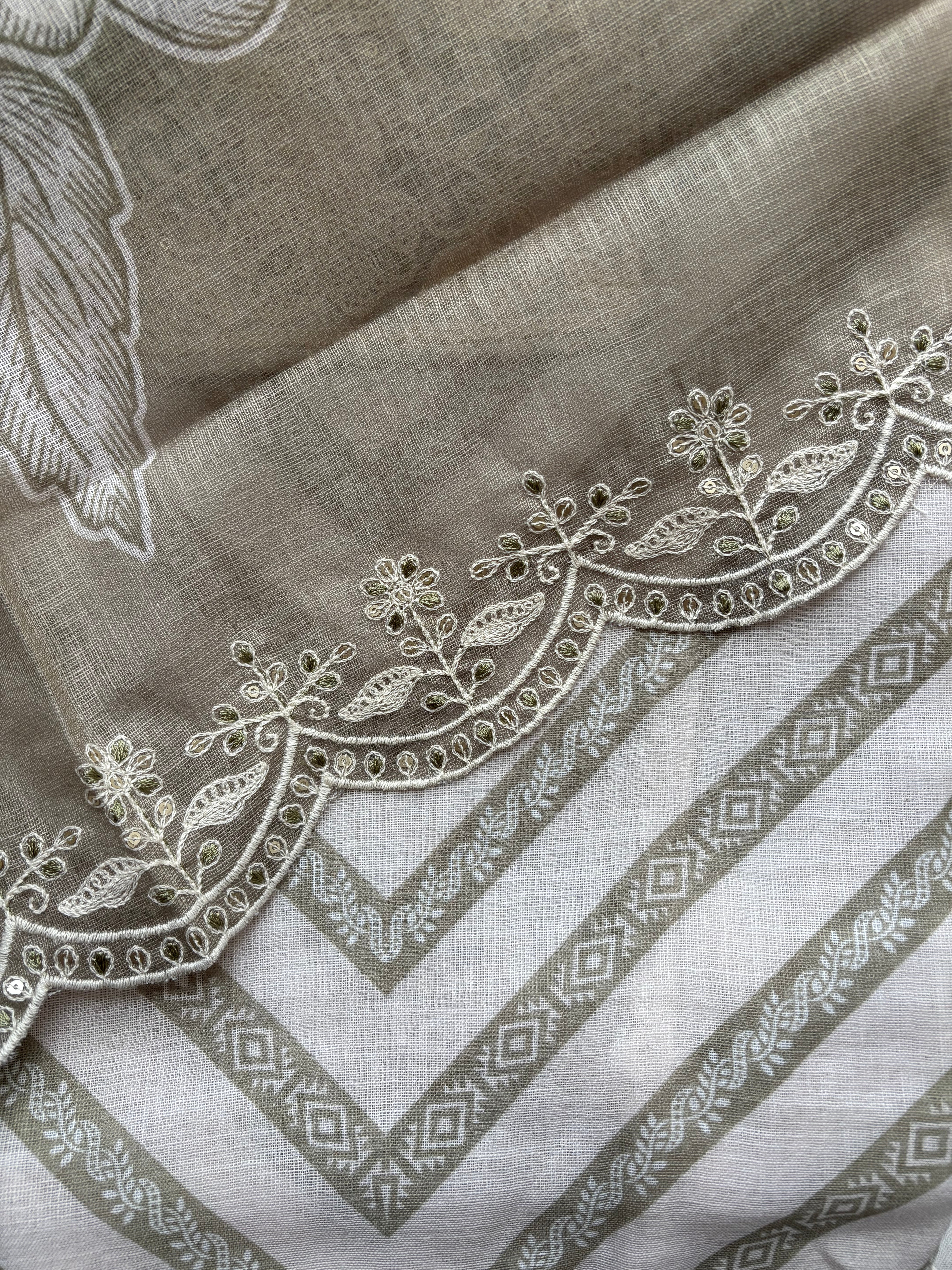 Pastel green and white semi stitched salwar suit