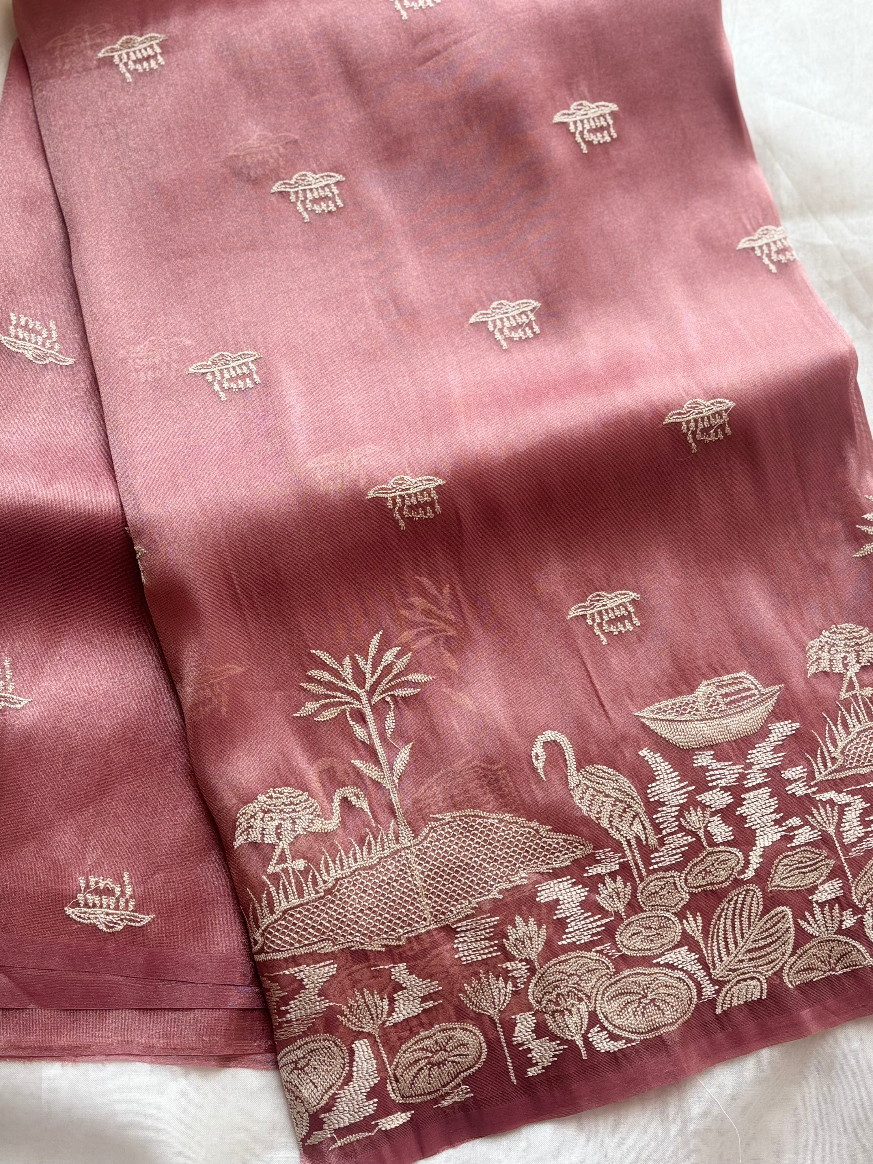 Dusty rose semi tissue saree