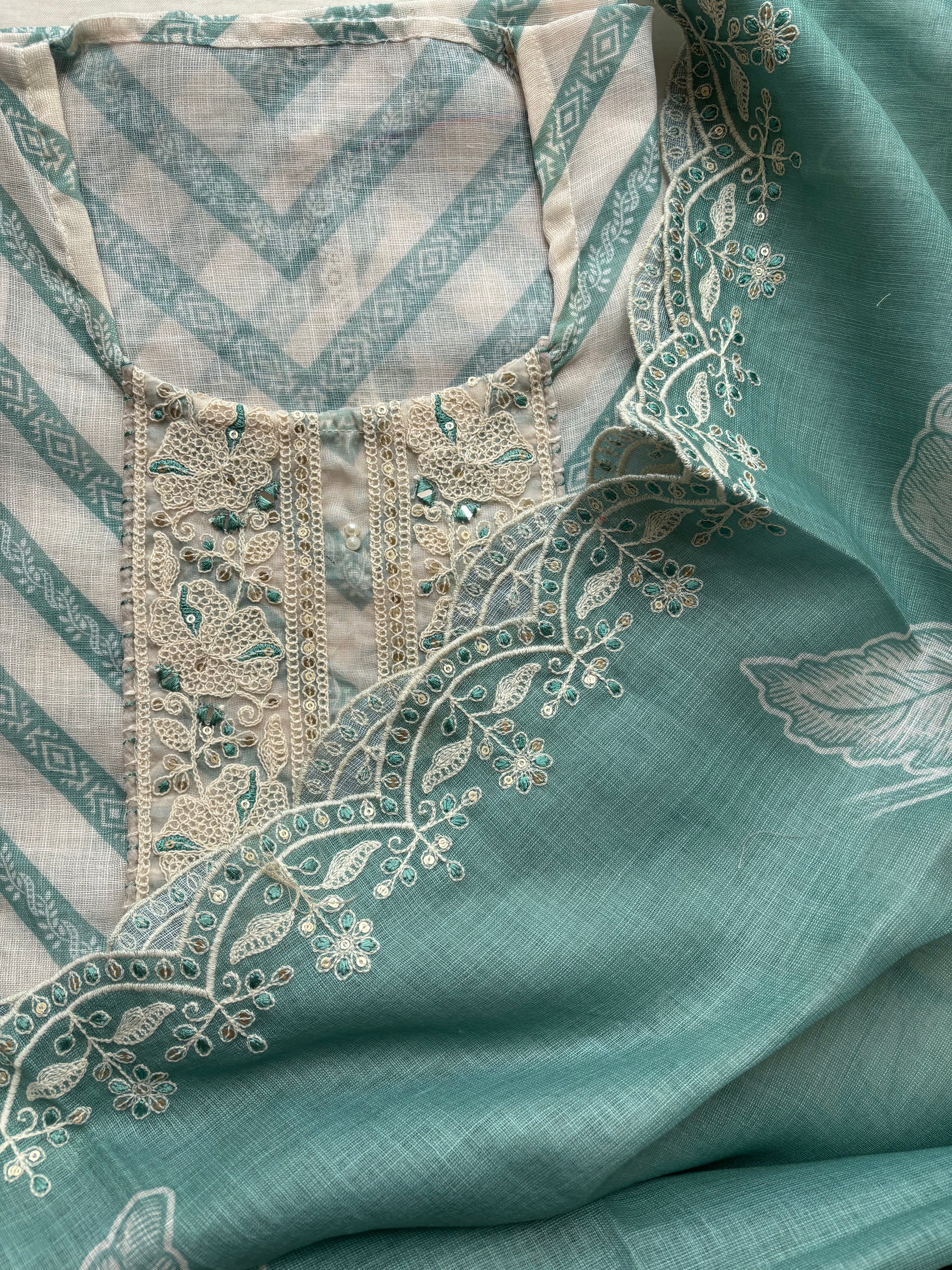 Blue and white semi stitched salwar suit