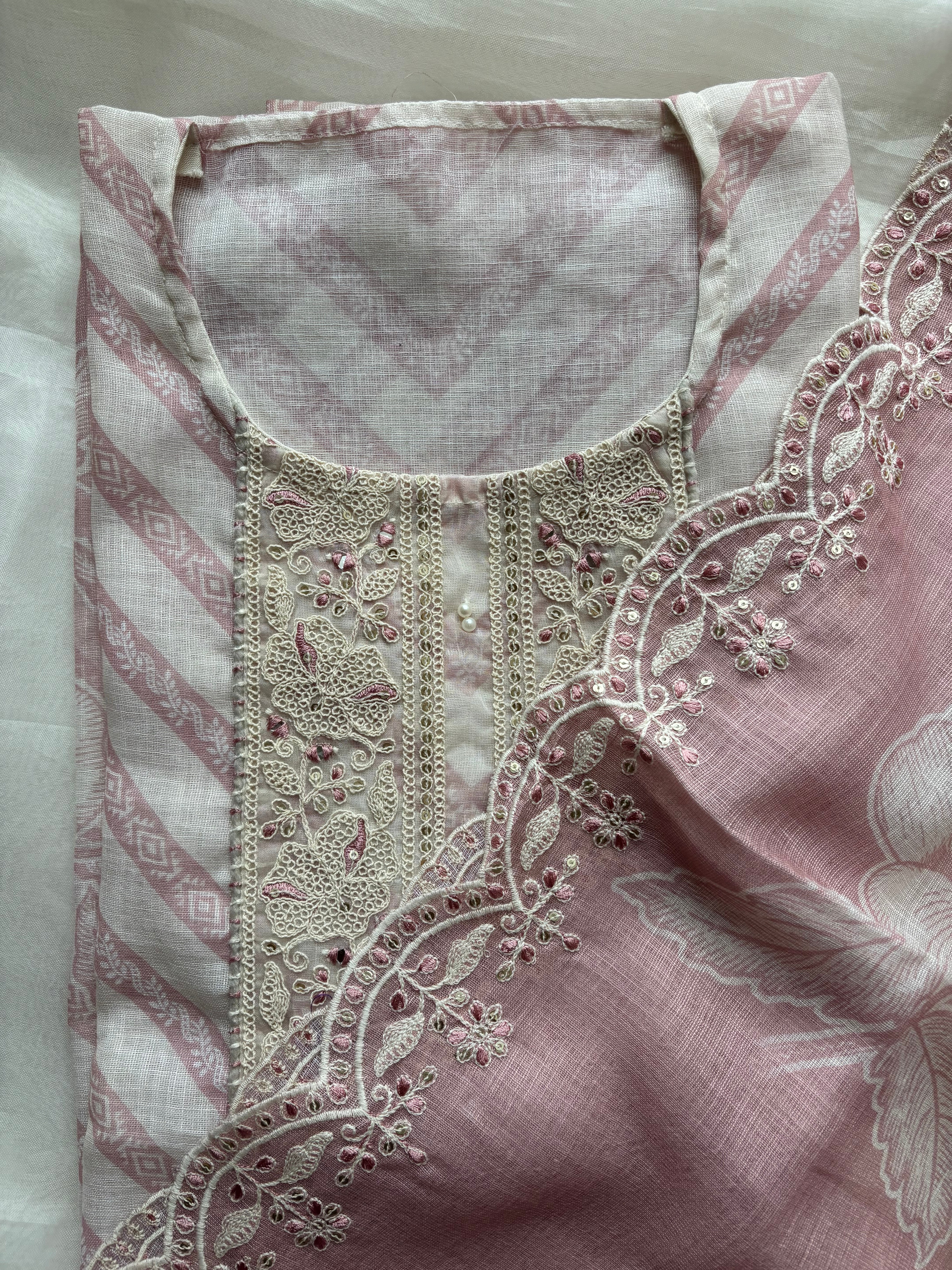 Pink and white semi stitched salwar suit