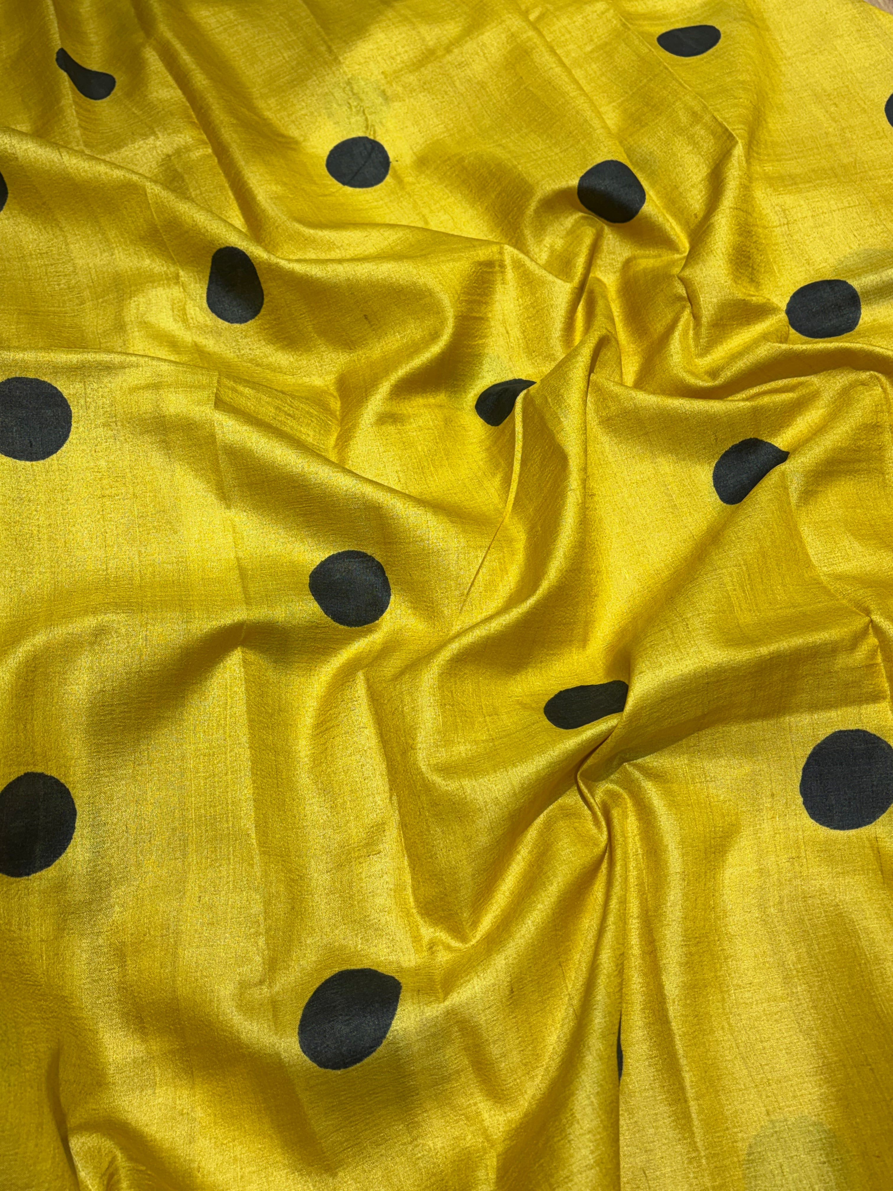 Yellow & black Tussar saree