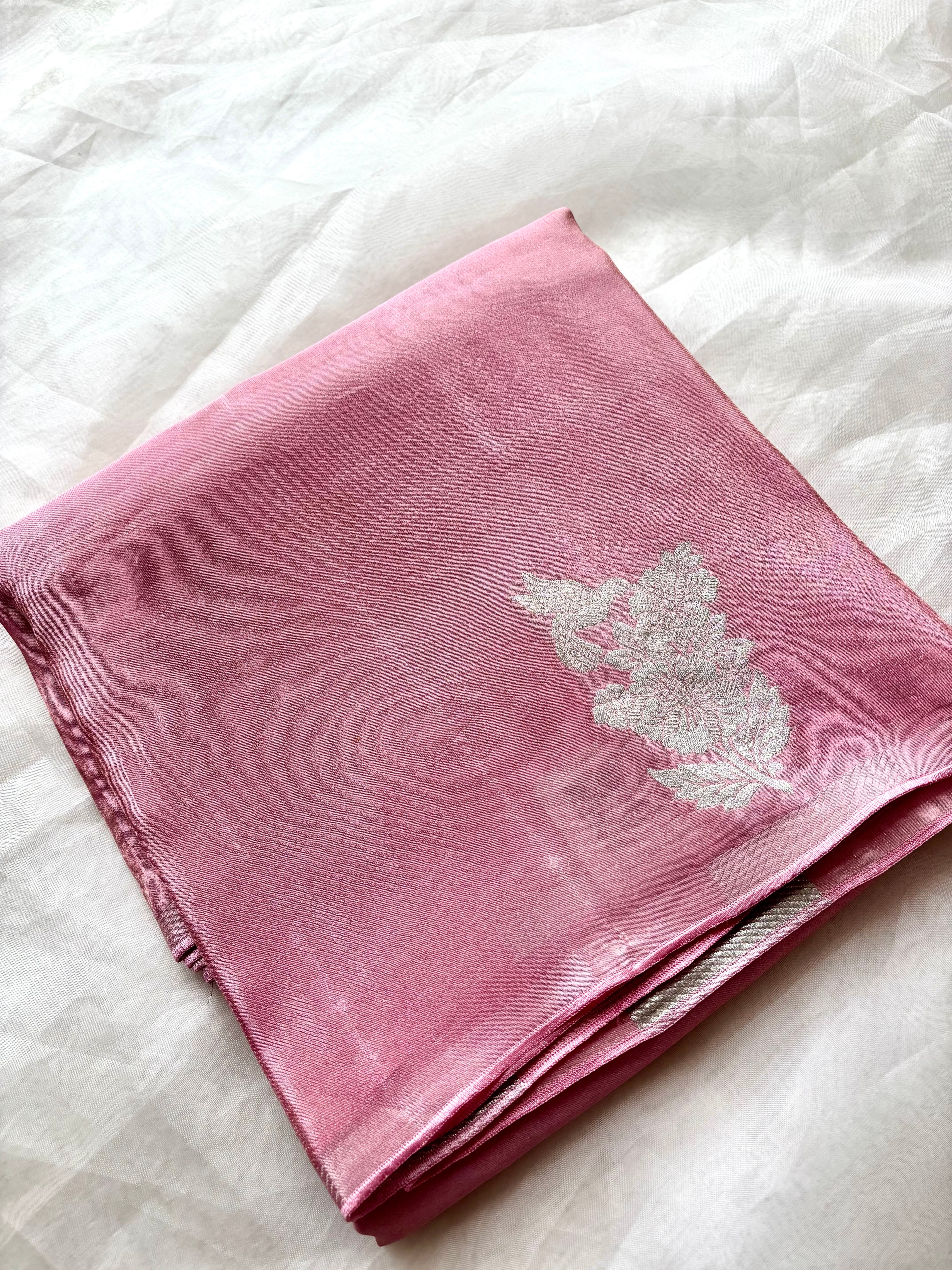 Baby pink Viscose silk saree