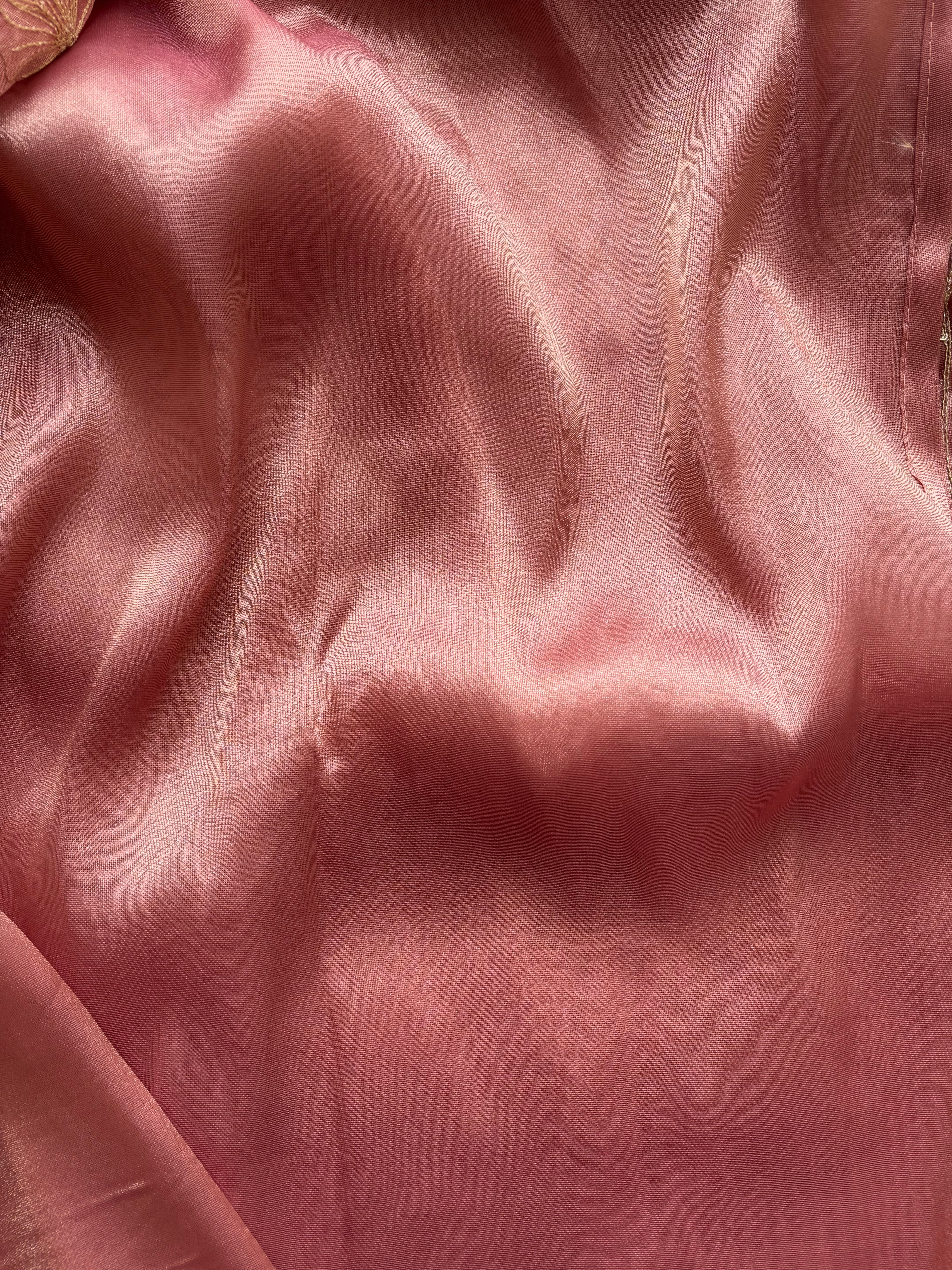Floral rose pink shimmer organza saree