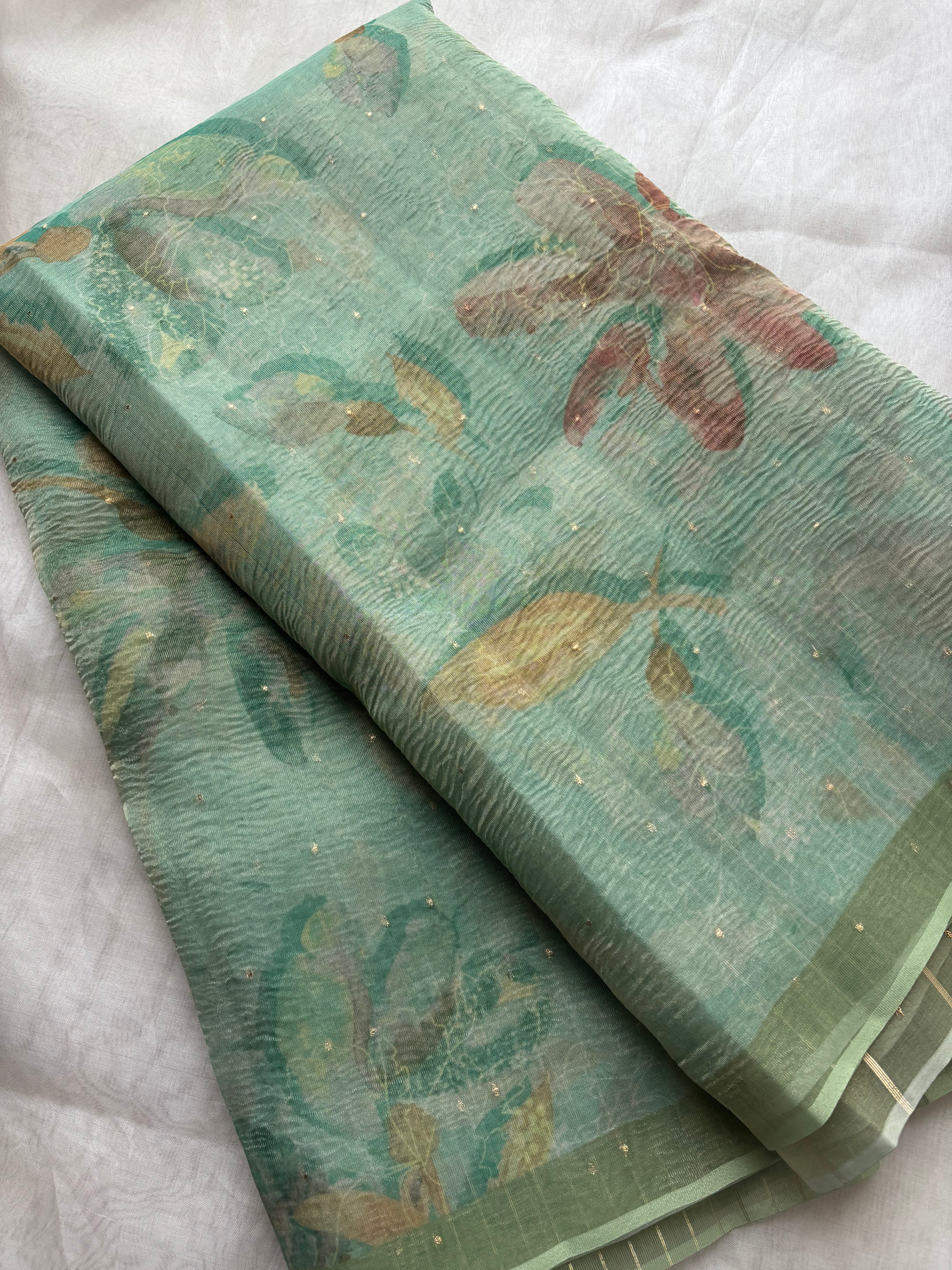 Blue crushed tissue saree