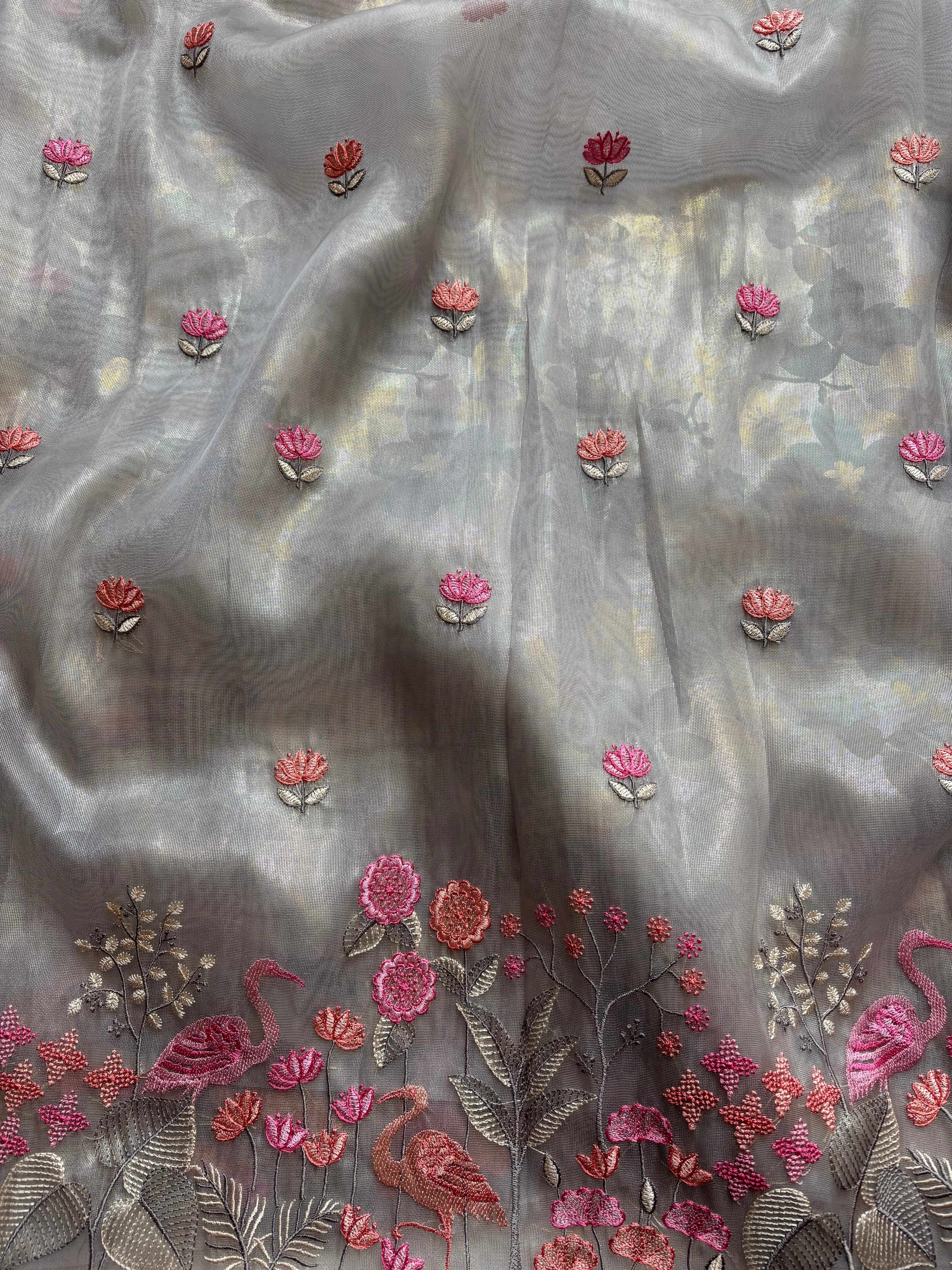 Grey shimmer organza saree