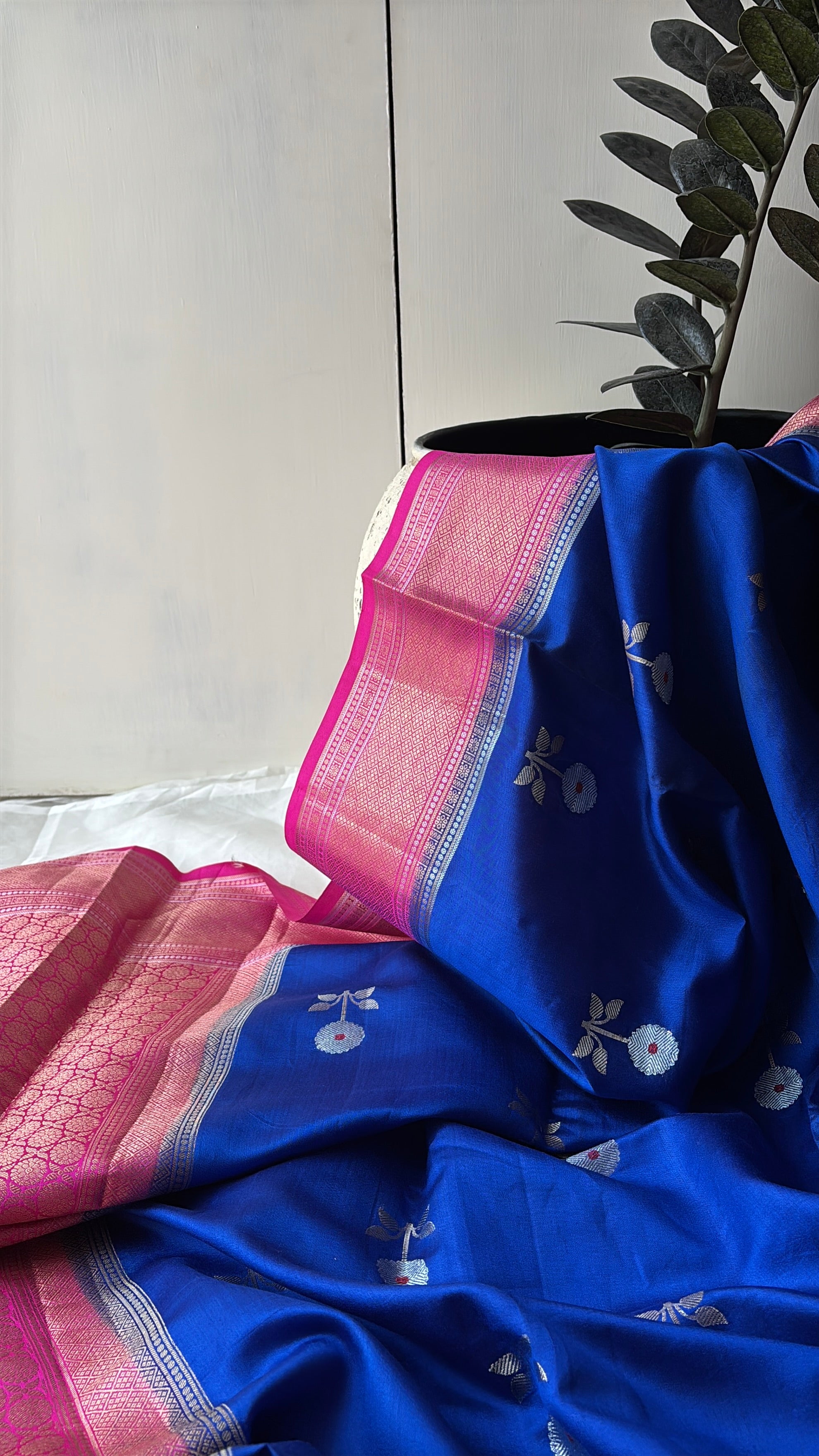 Blue Chiniya silk saree