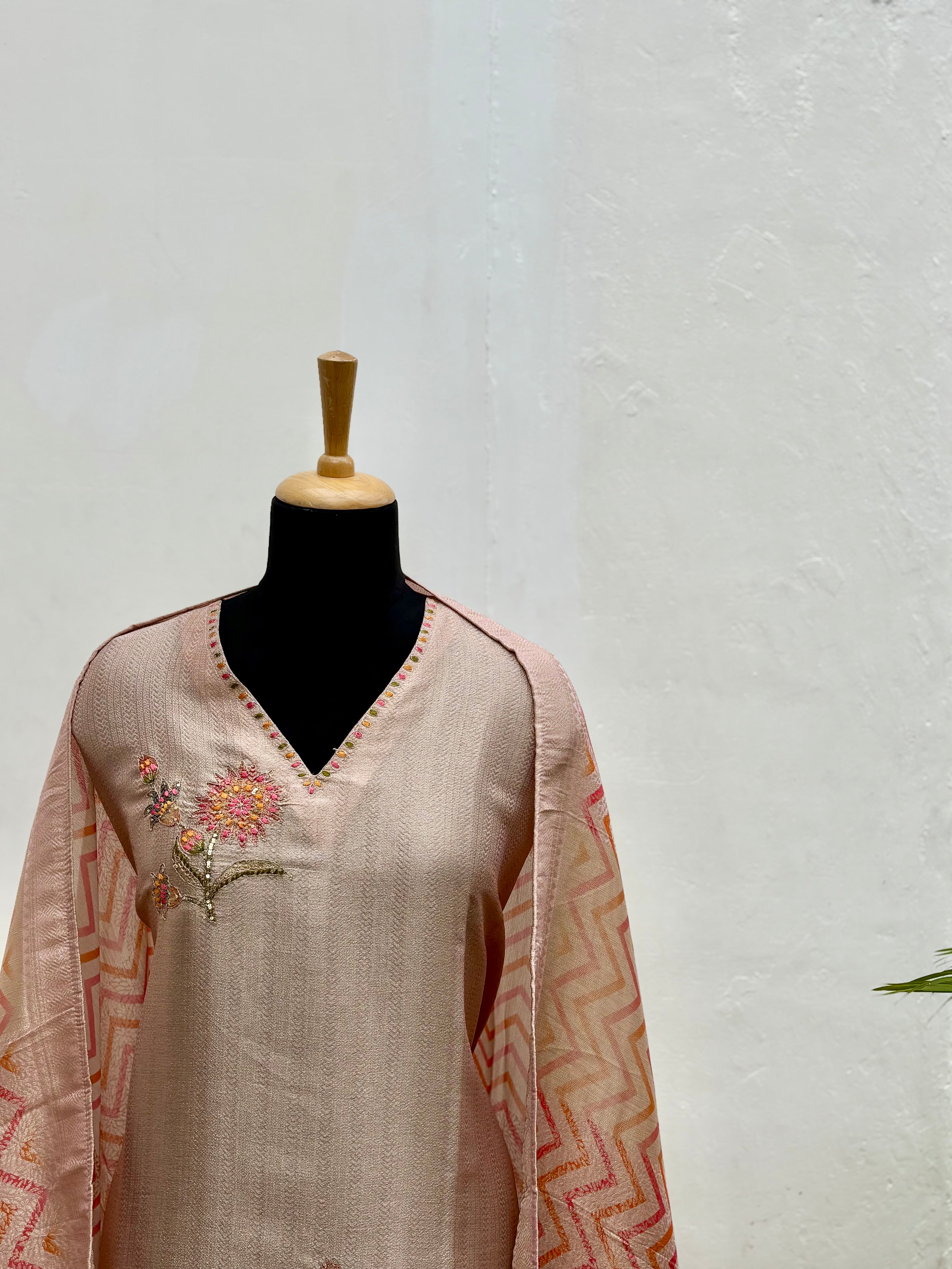 Blush pink floral semi stitched salwar suit