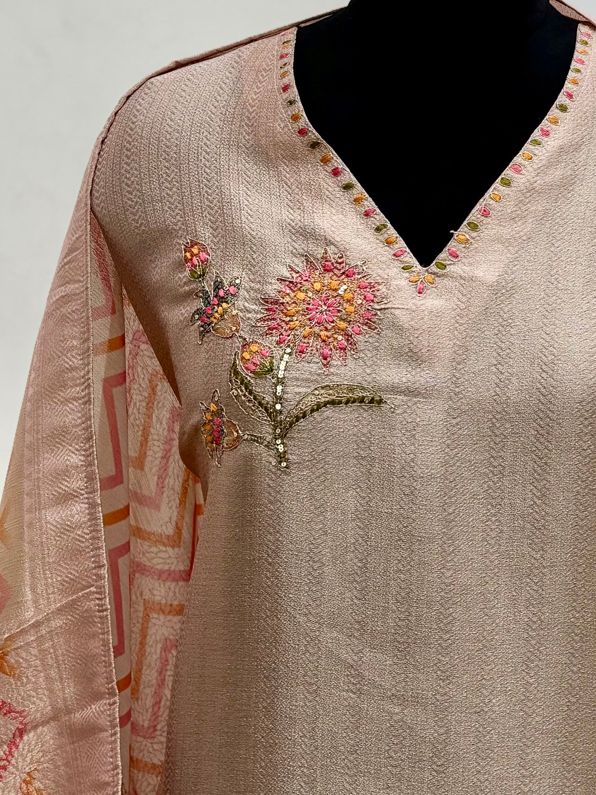 Blush pink floral semi stitched salwar suit