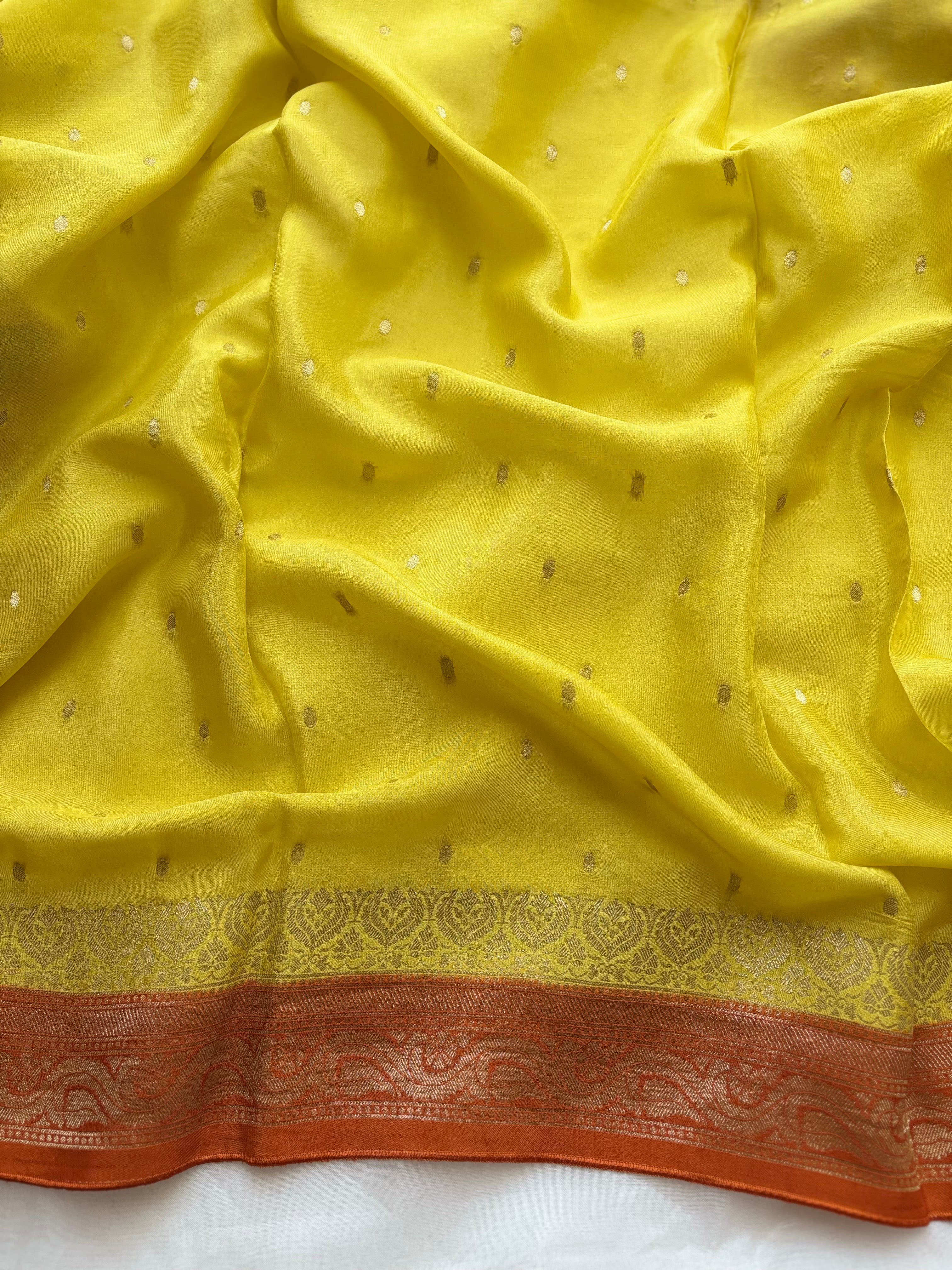 Yellow & orange viscose silk blend saree