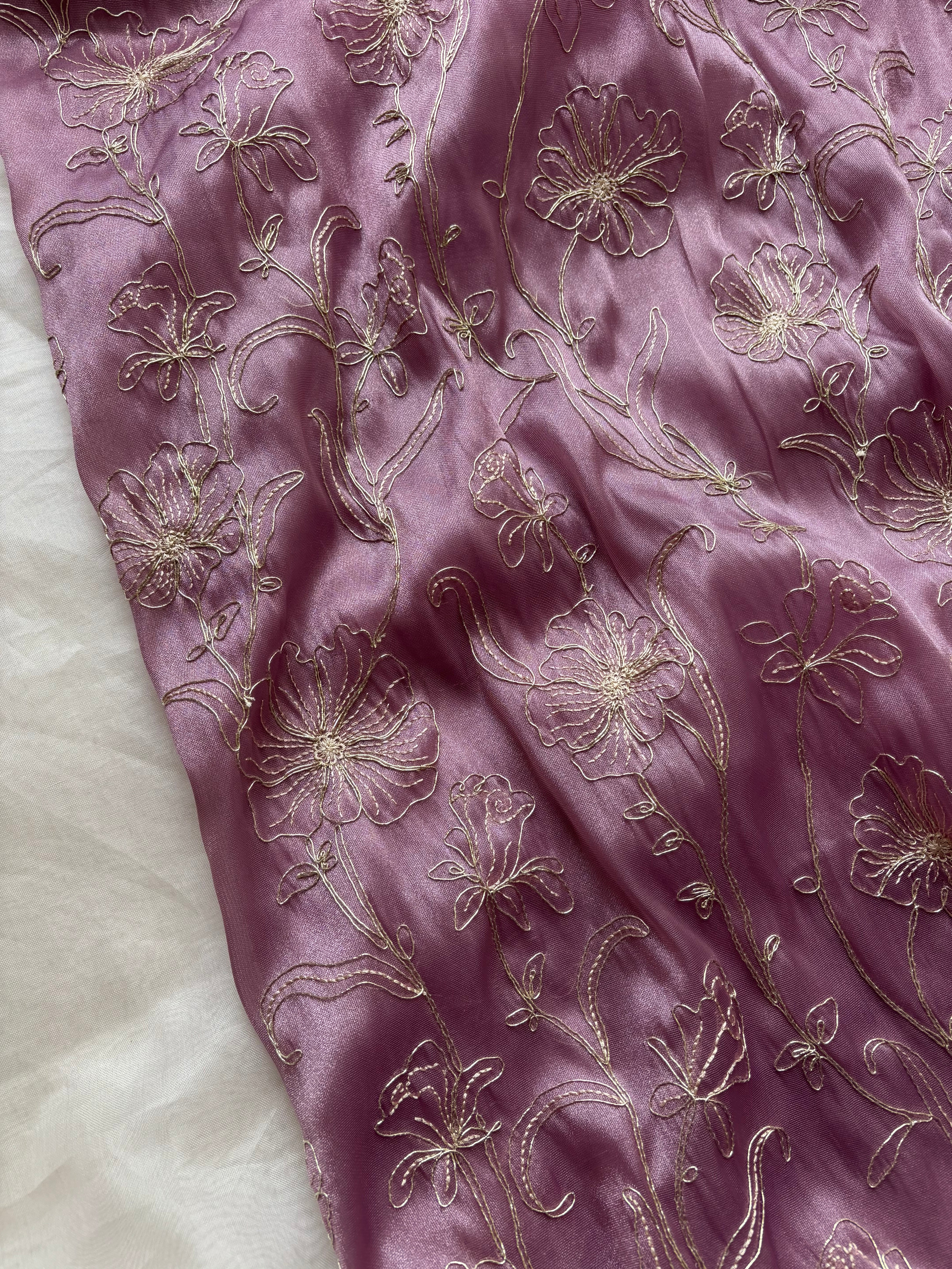Floral purple-pink shimmer organza saree