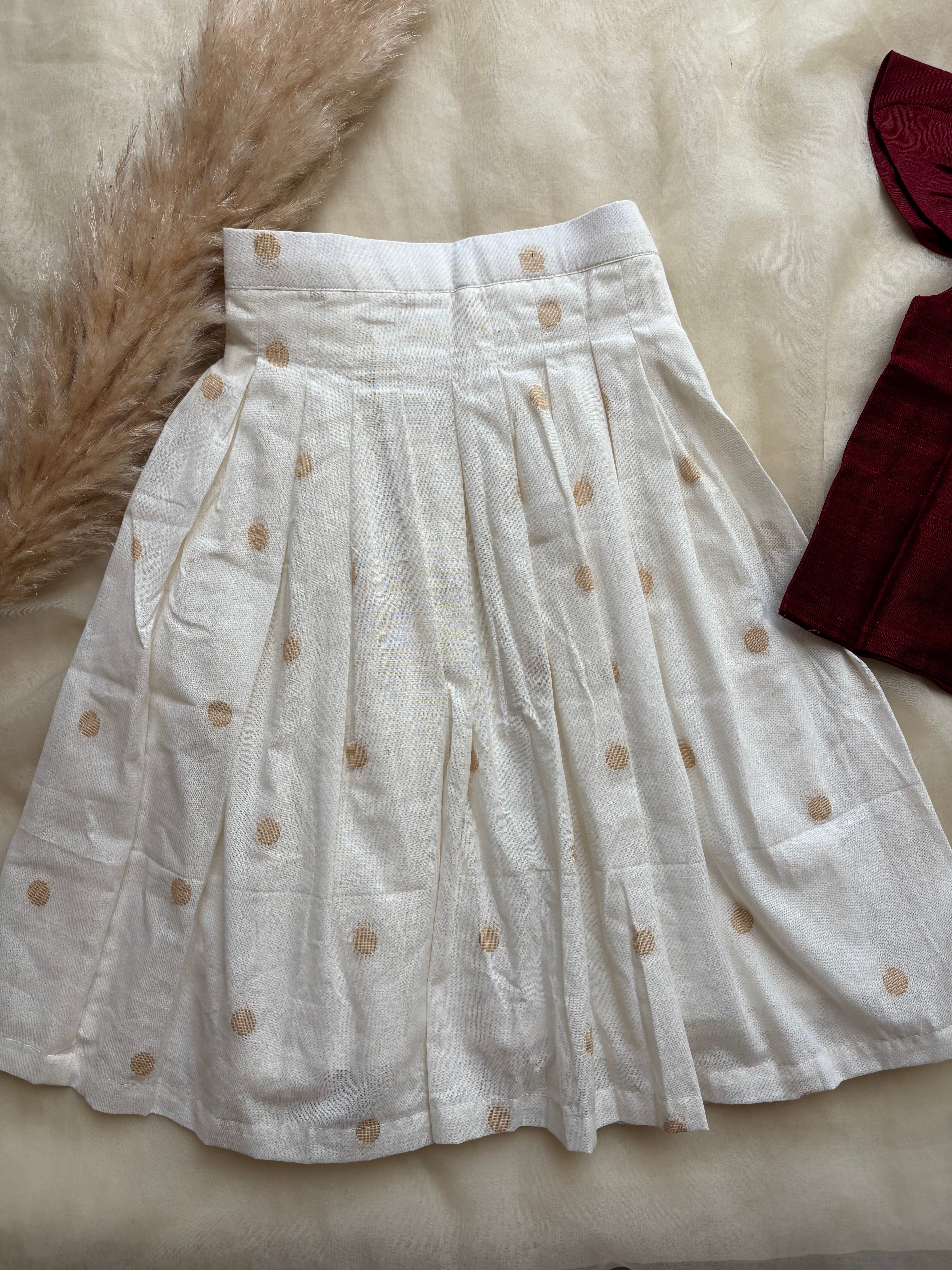 Maroon white skirt set