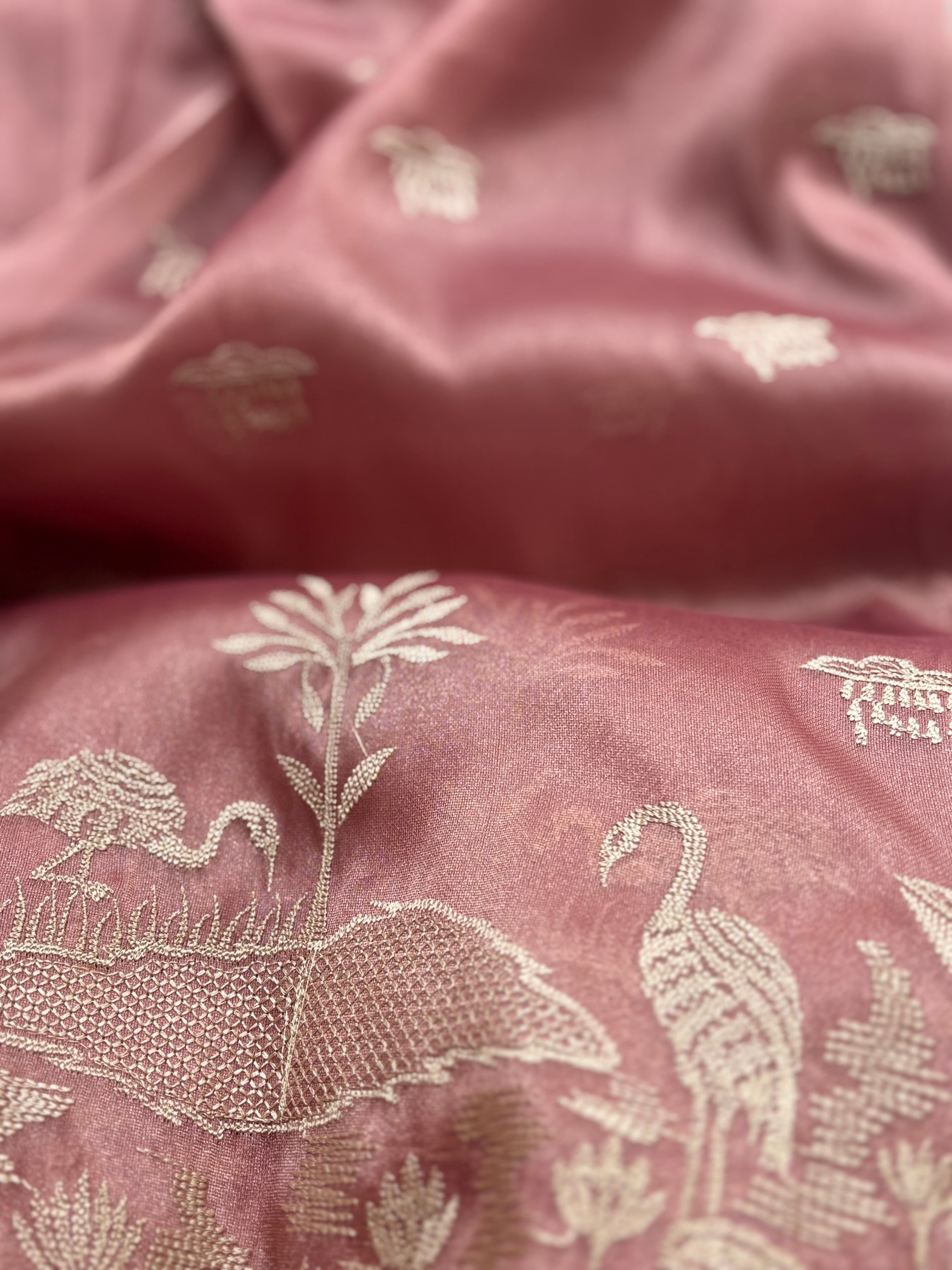 Dusty rose semi tissue saree