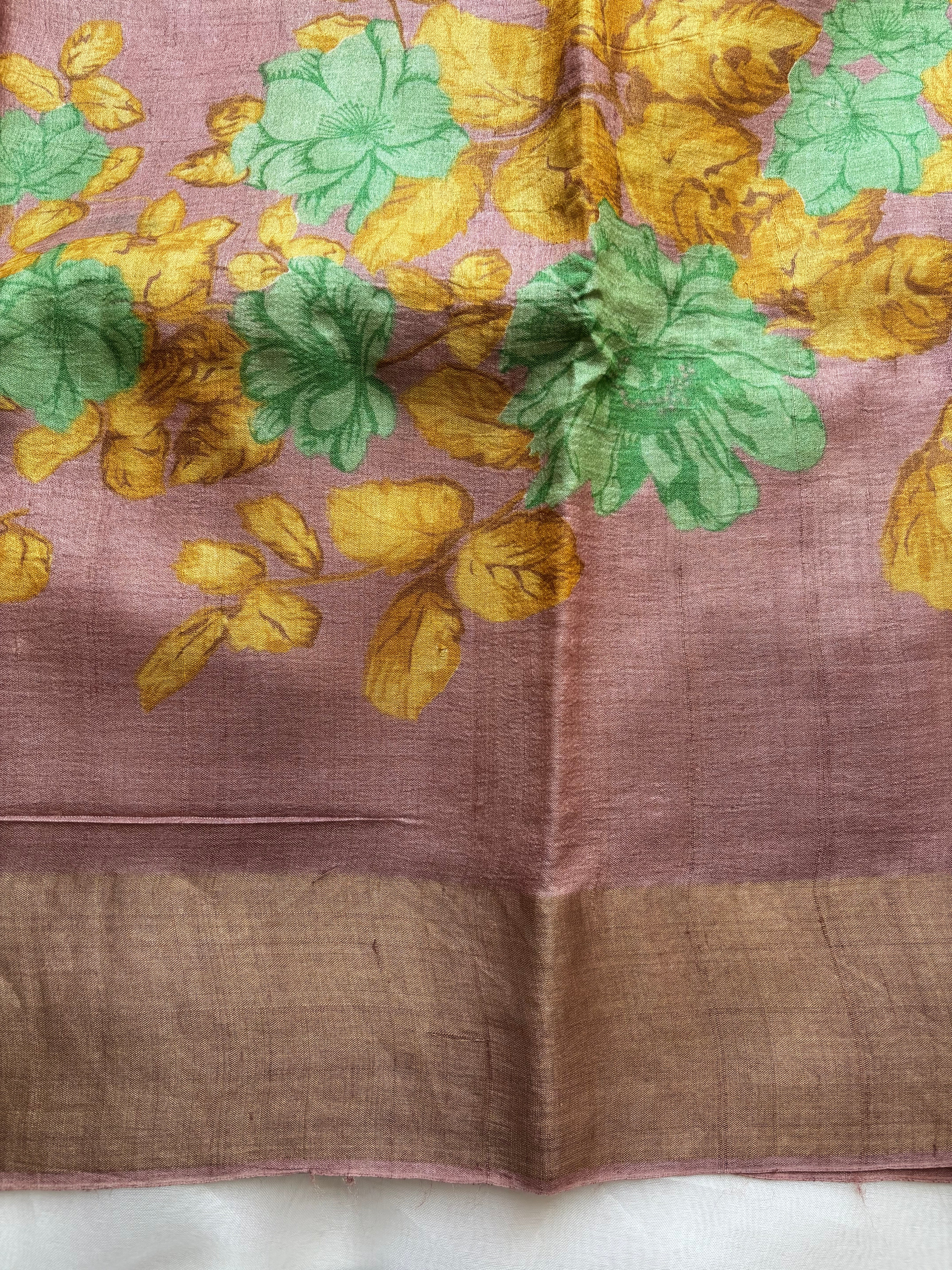 Onion pink floral tussar saree