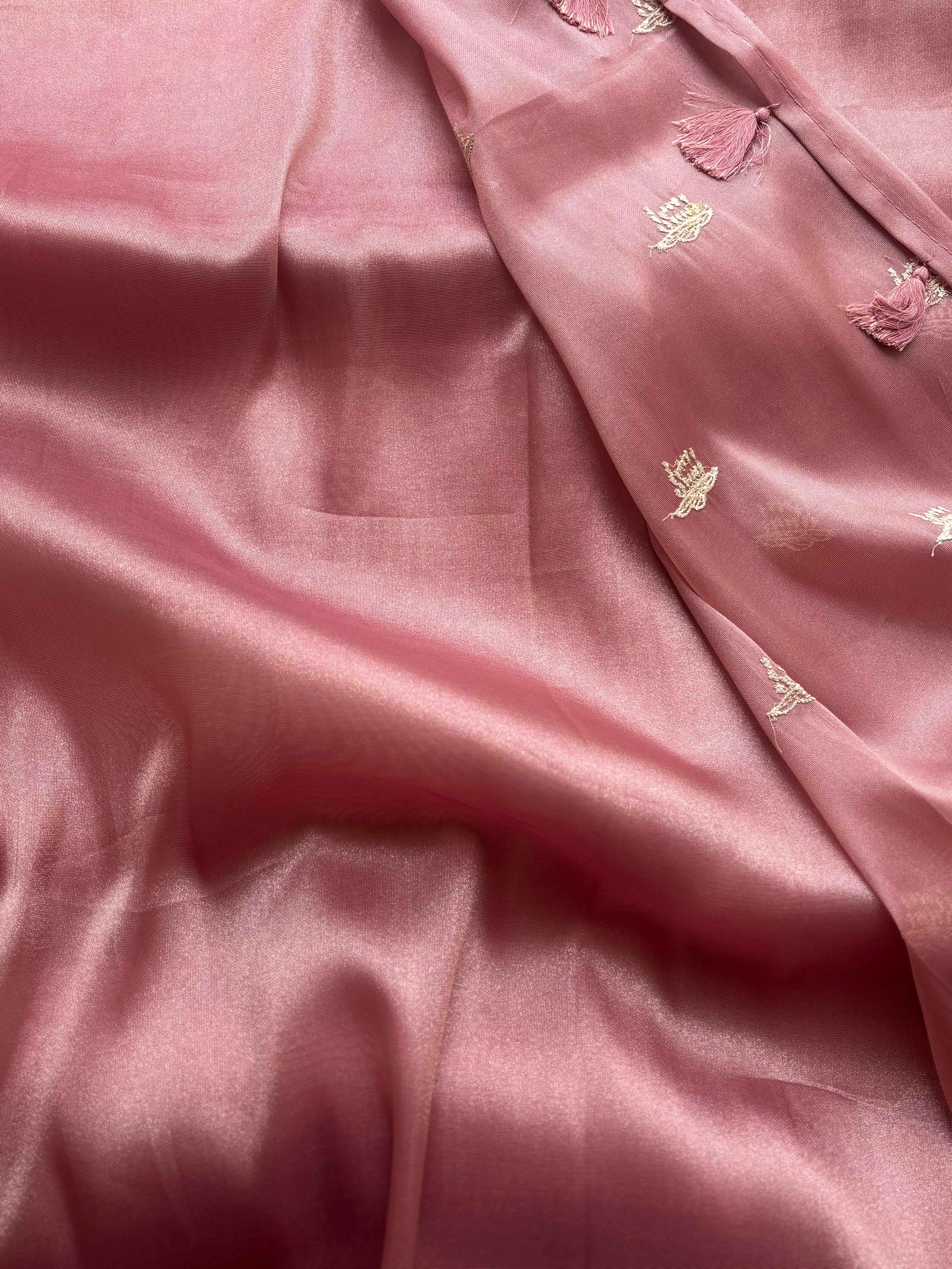 Dusty rose semi tissue saree