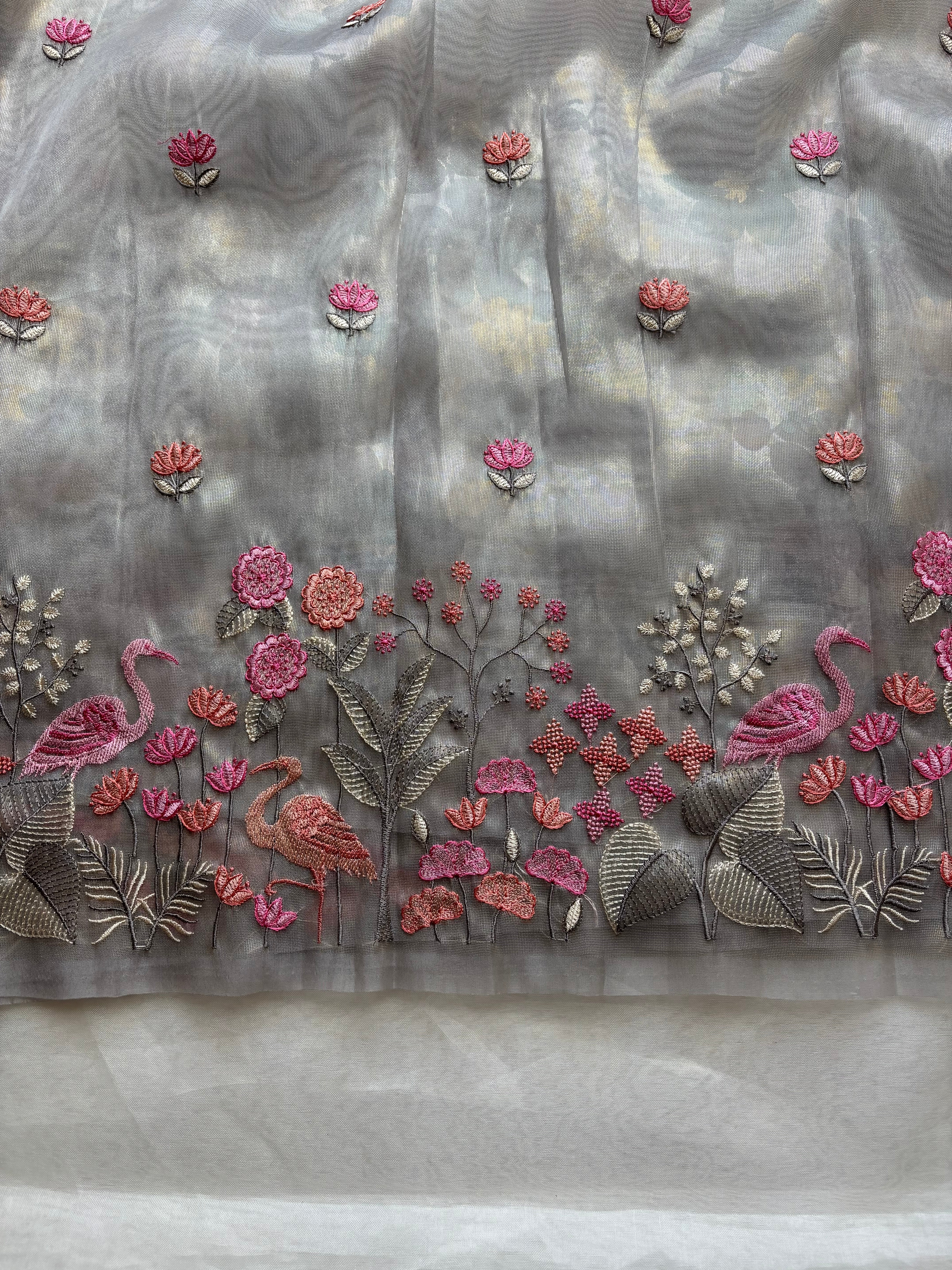 Grey shimmer organza saree