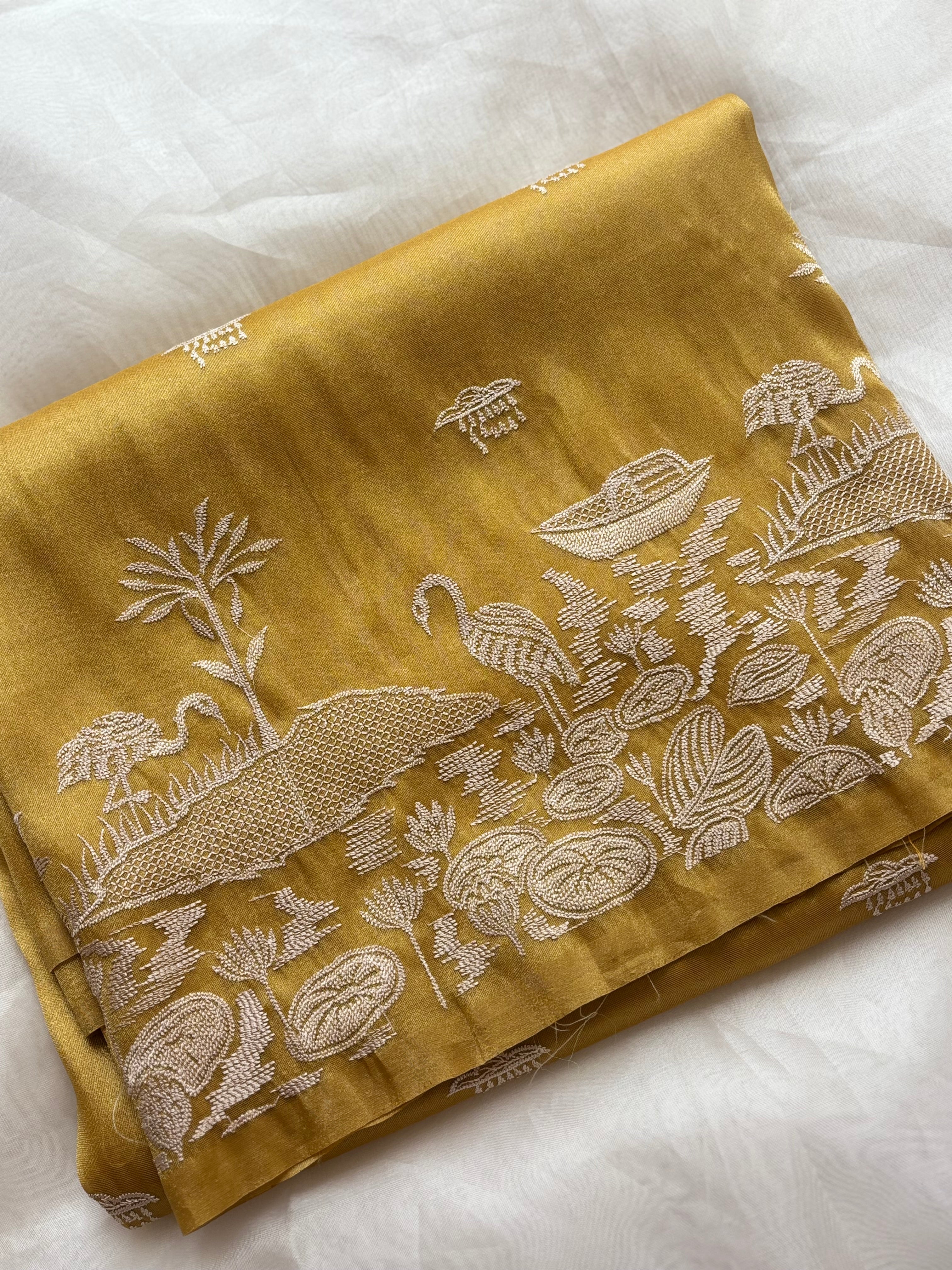 Mustard Gold semi tissue saree