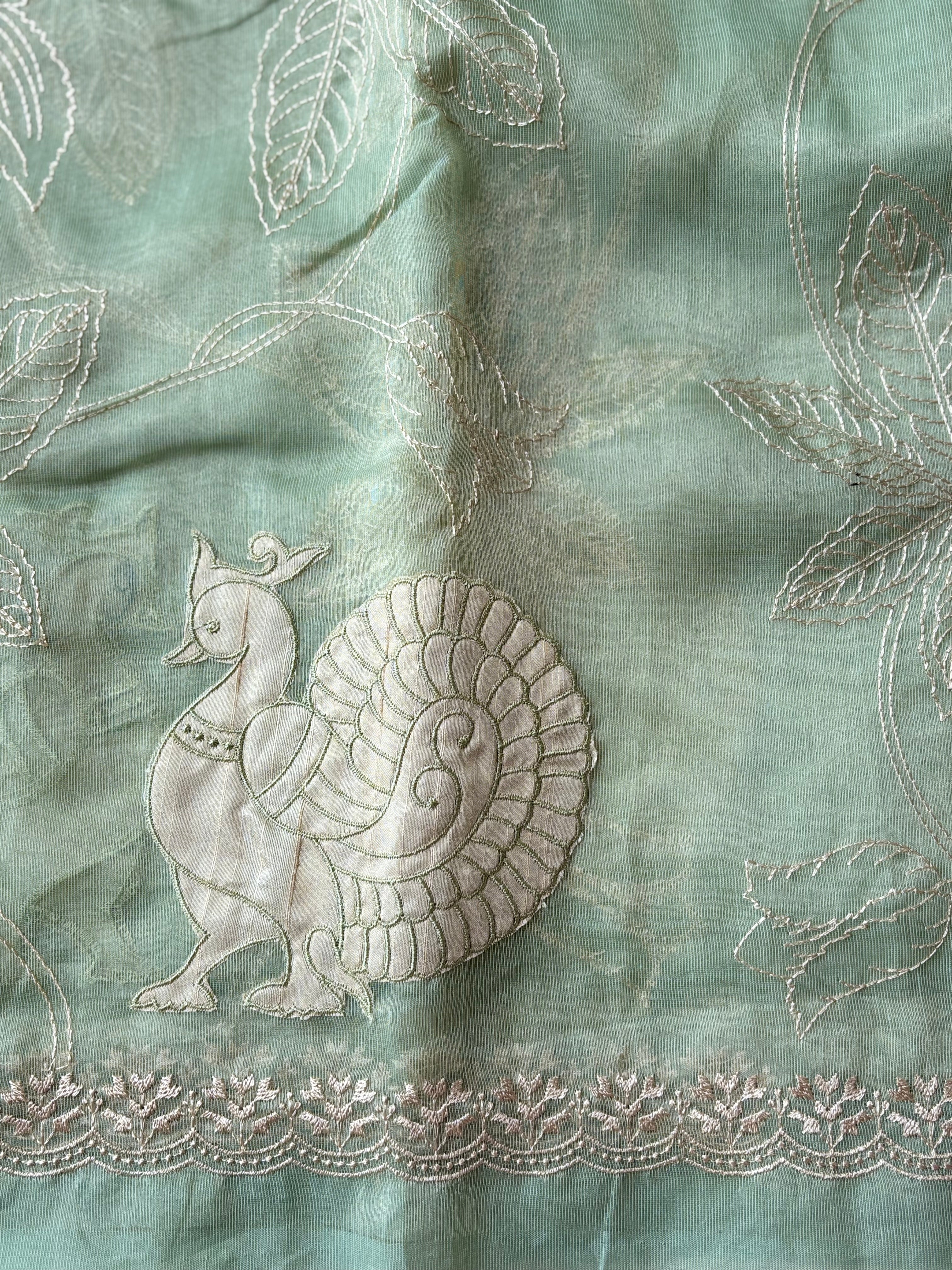 Mint mayuri semi organza saree
