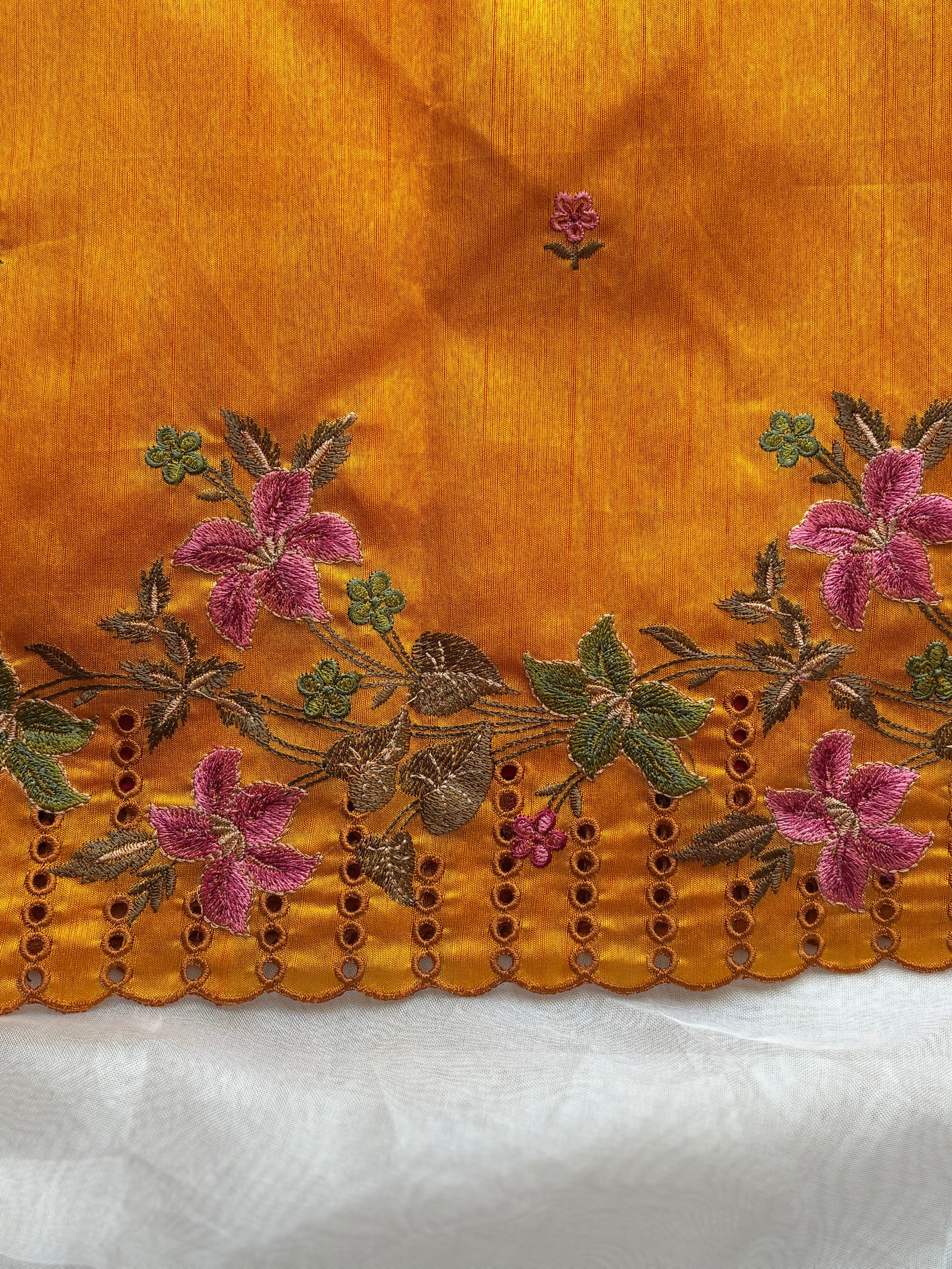 Yellow floral semi tussar saree