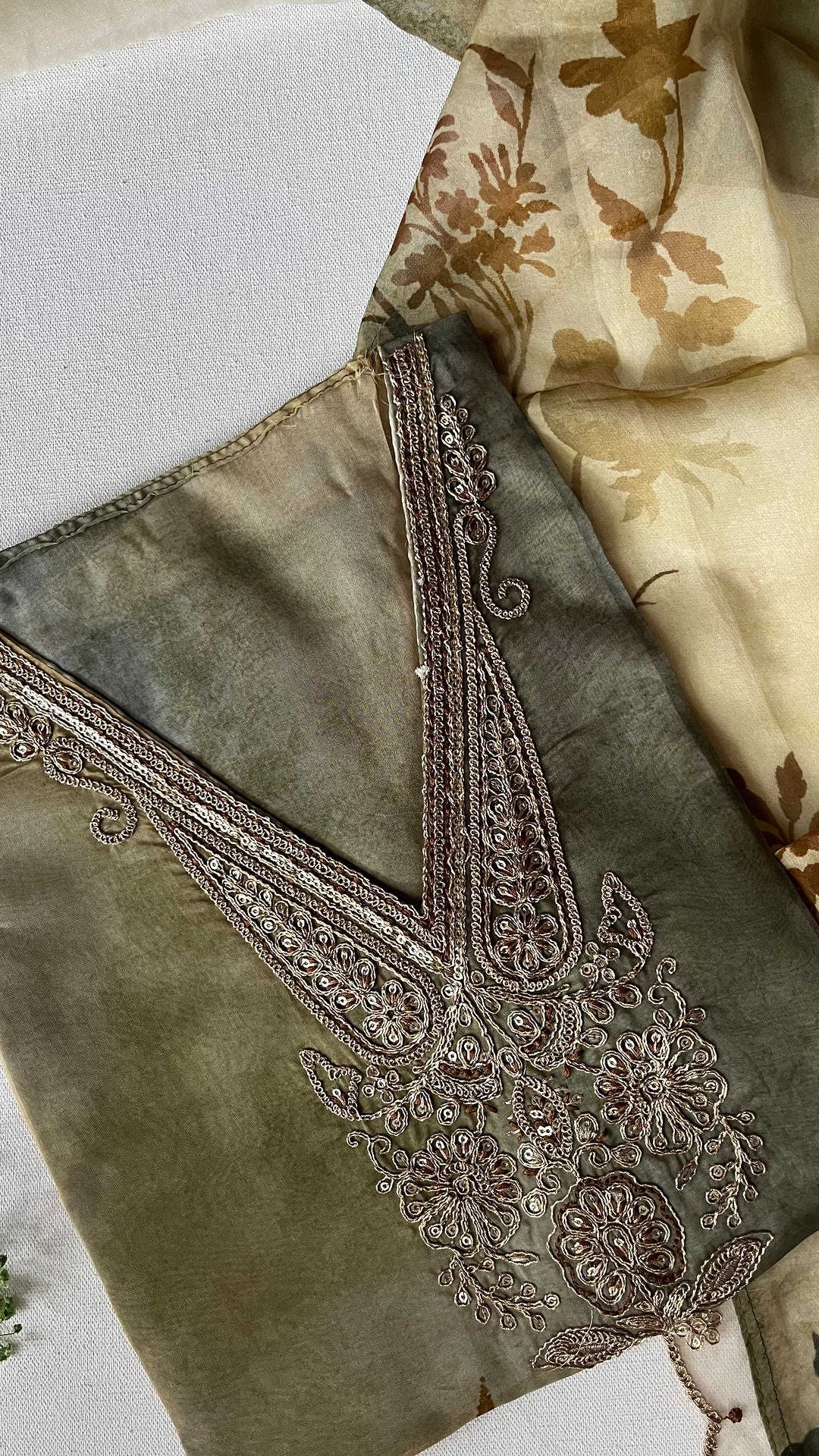 Organza top with detailed V embroidered neckline