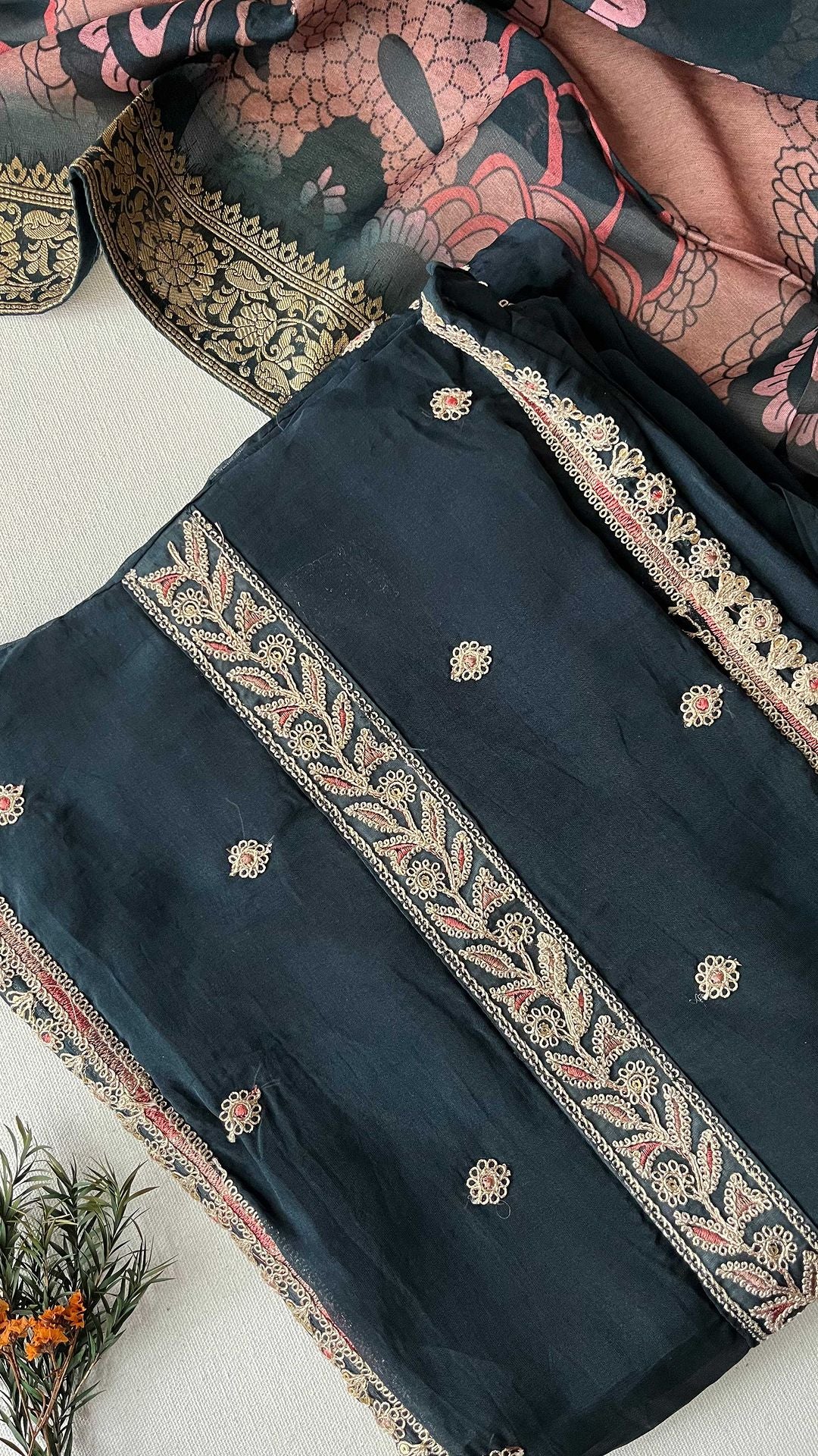 Organza top with detailed embroidered neckline