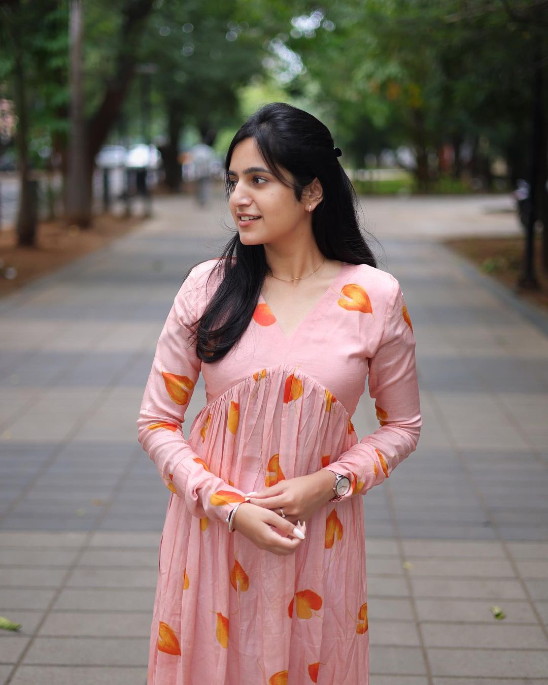 Pink Leaf Alia cut made out of pure muslin fabric - Studio Thari