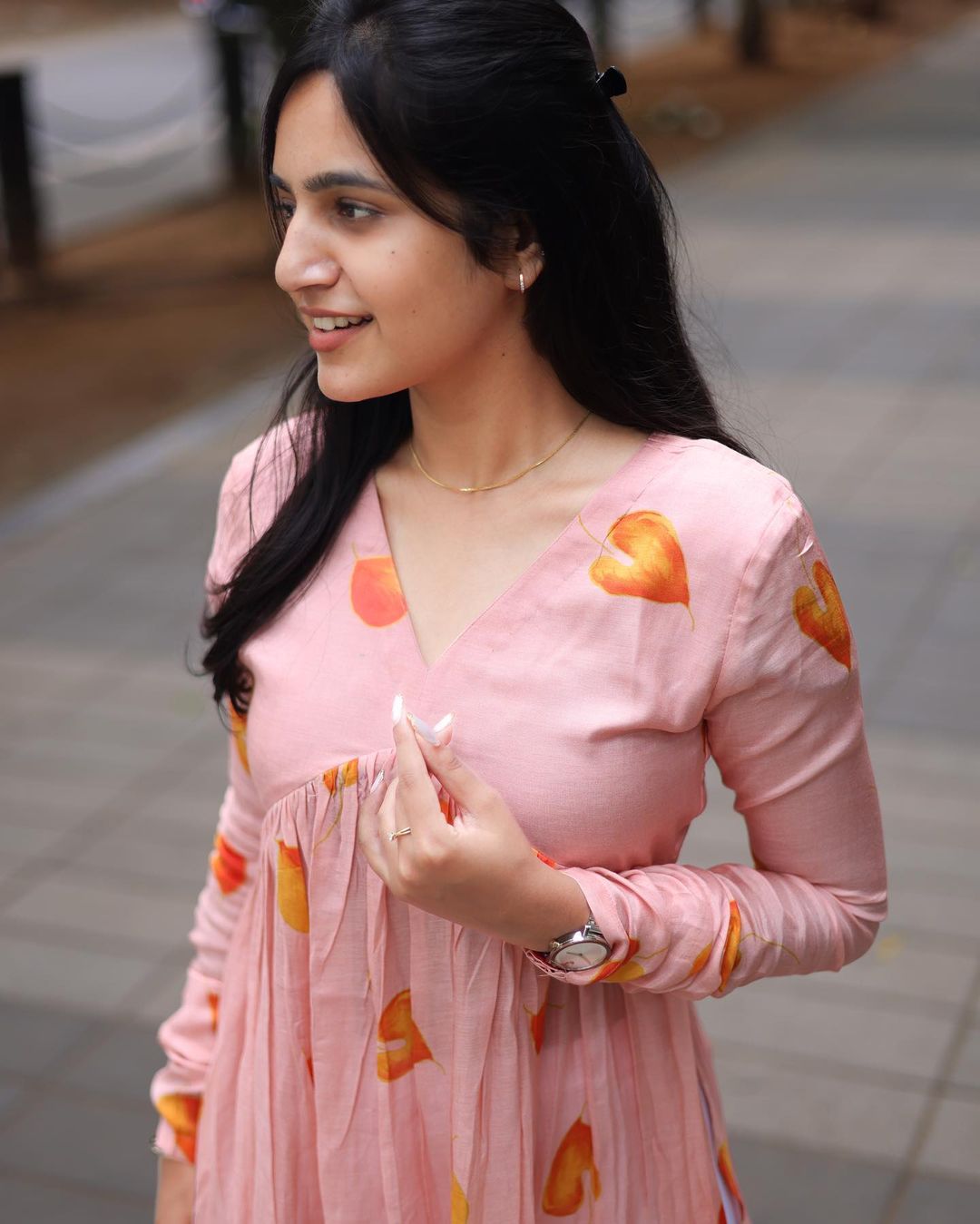 Pink Leaf Alia cut made out of pure muslin fabric - Studio Thari