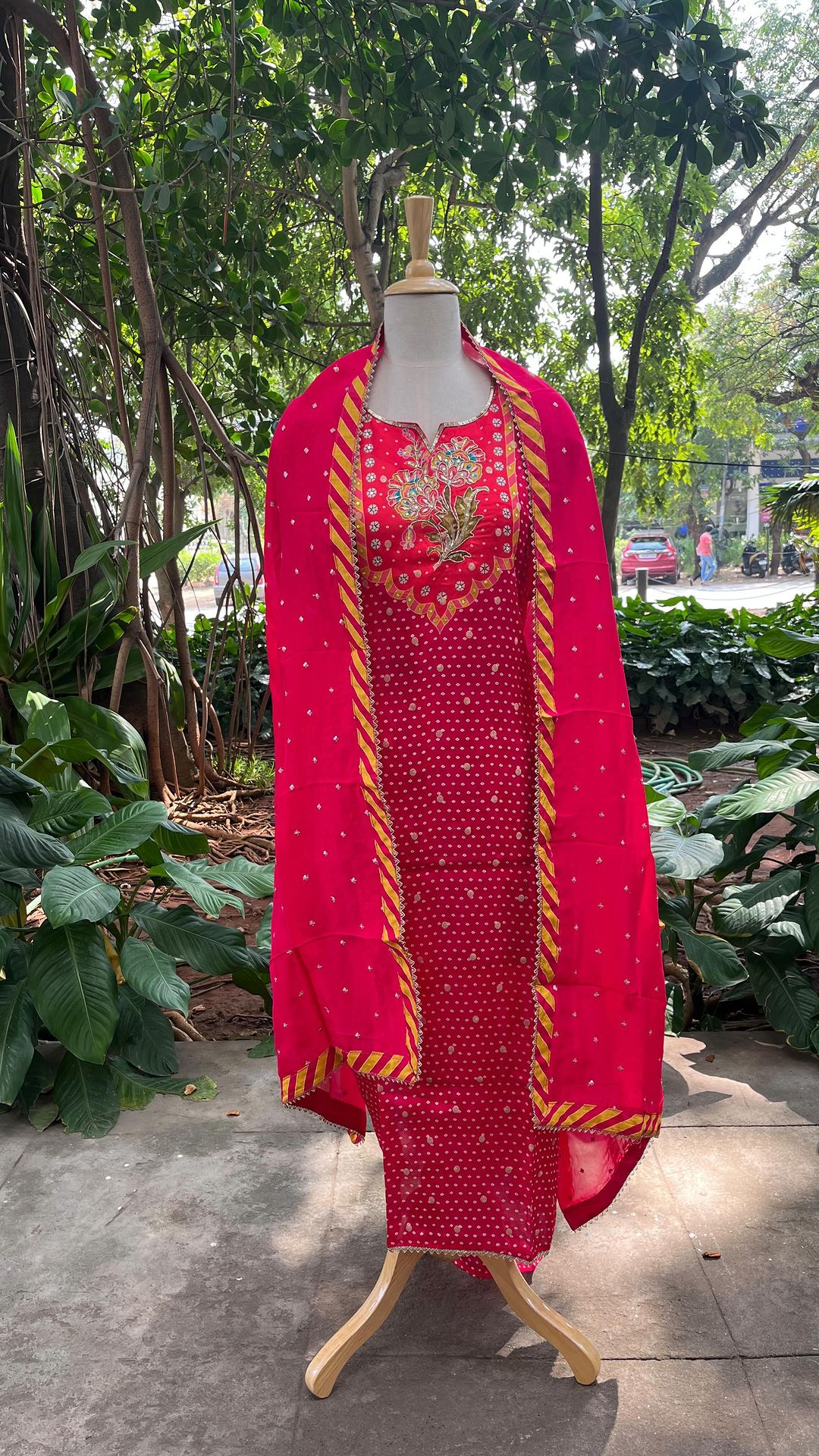 Muslin semi stitched top with detailed embroidered neckline(PINK) - Studio Thari