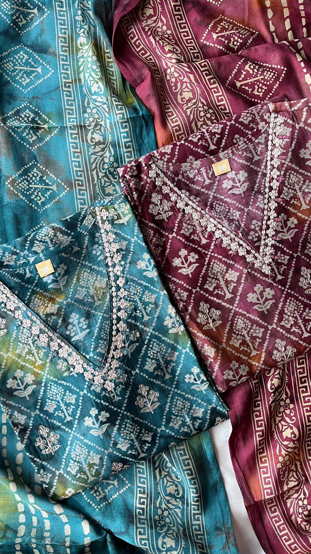 Uppada silk kurta Set with embroidered V neckline Shatoon stitched pant Uppada silk duppata (MAGENTA)