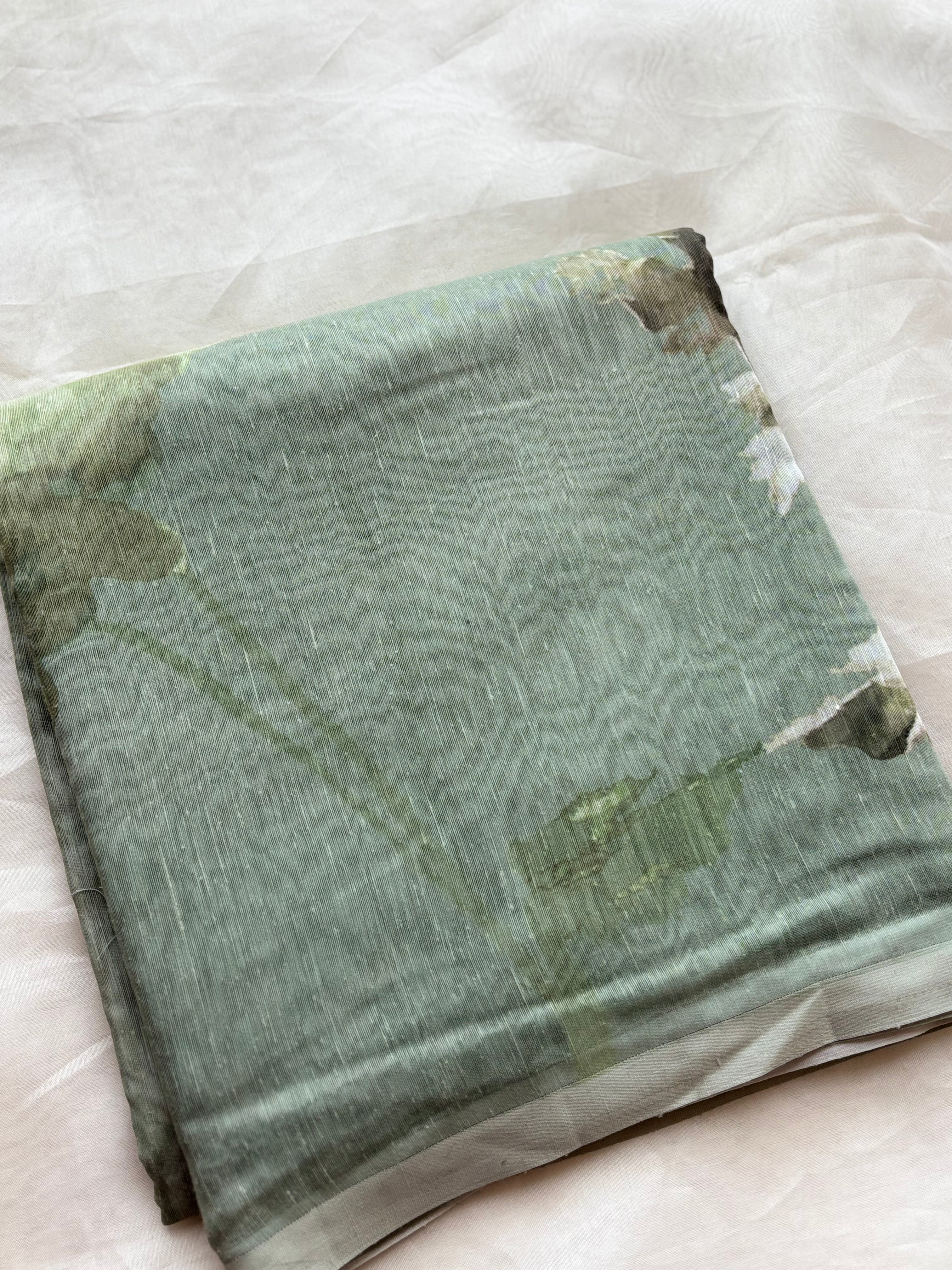 Light green floral Linen saree