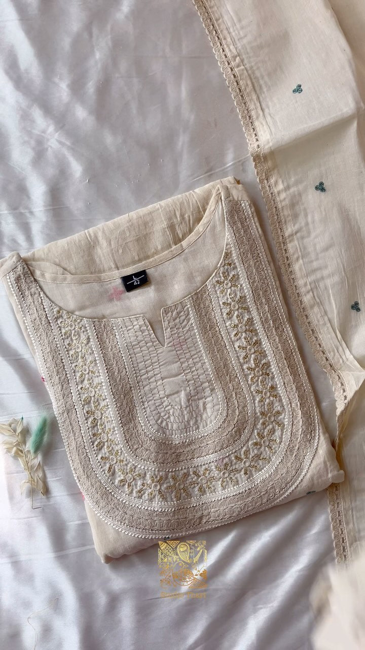 Pure Cotton Sharara Set with embroidered neckline Pure Cotton stitched pant Pure cotton duppata