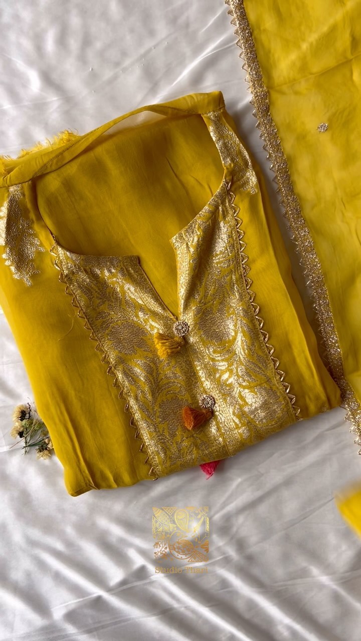 Muslin semi stitched top with detailed neckline - Studio Thari