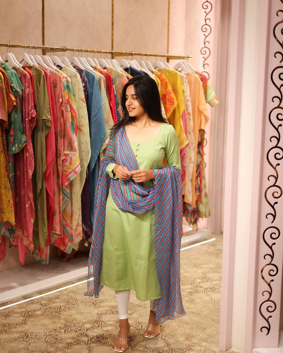 Green top with Dupatta - Studio Thari