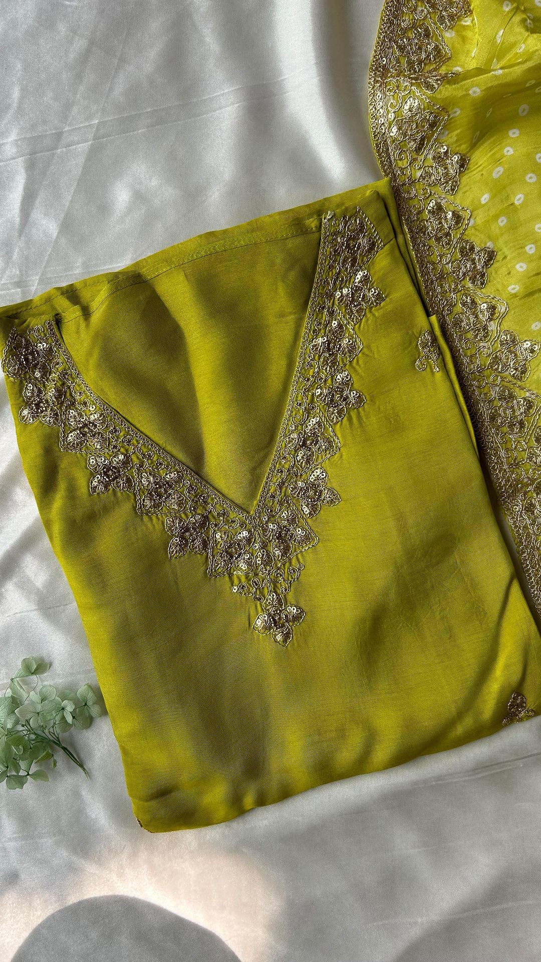 Muslin semi stitched top with detailed embroidered neckline - Studio Thari