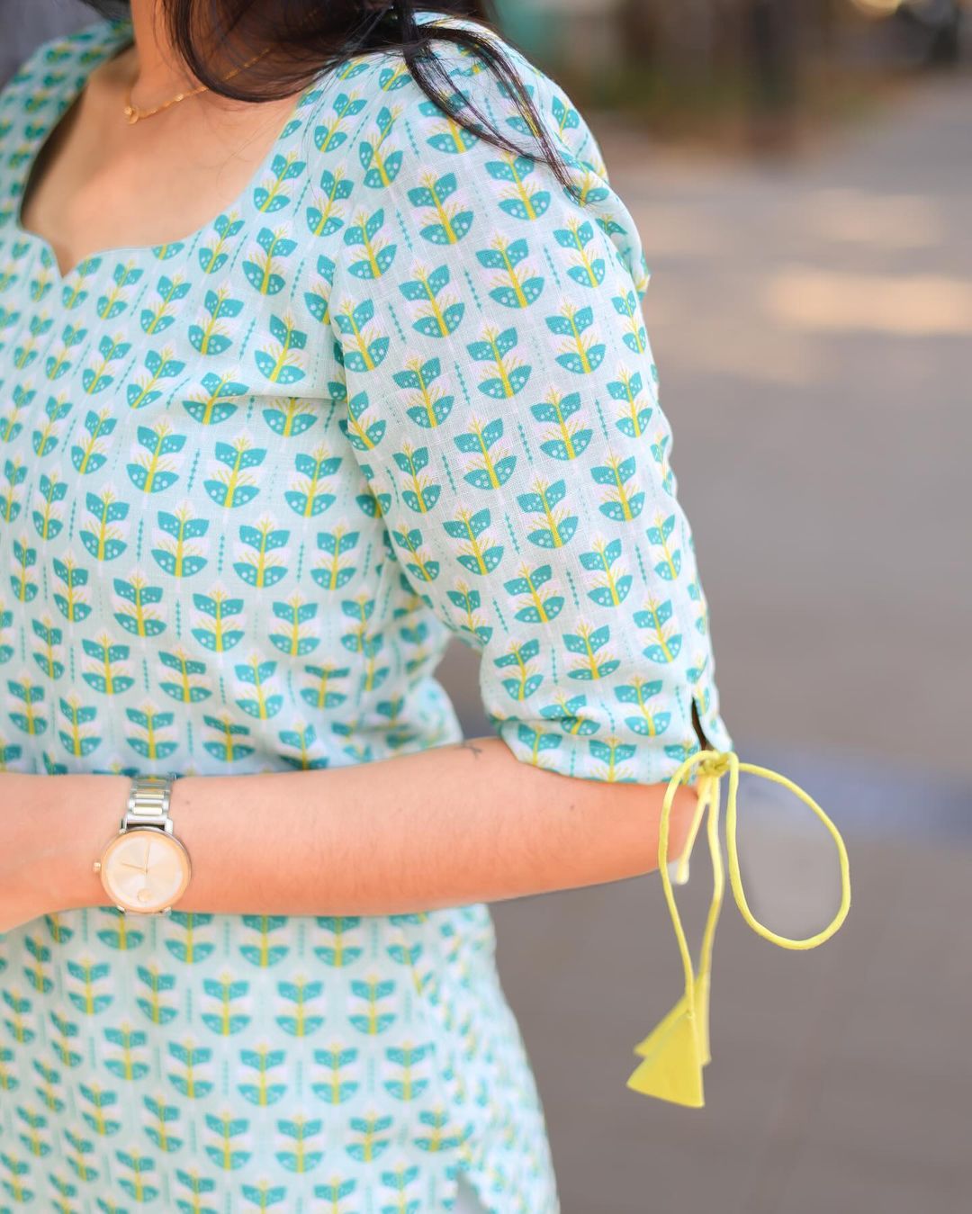 Light Green Leaf cotton Top - Studio Thari