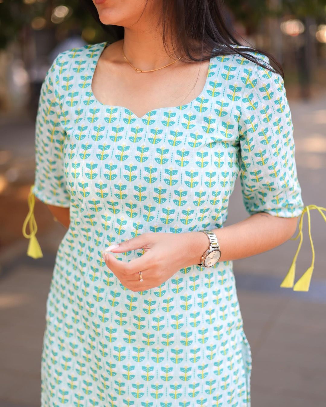 Light Green Leaf cotton Top - Studio Thari