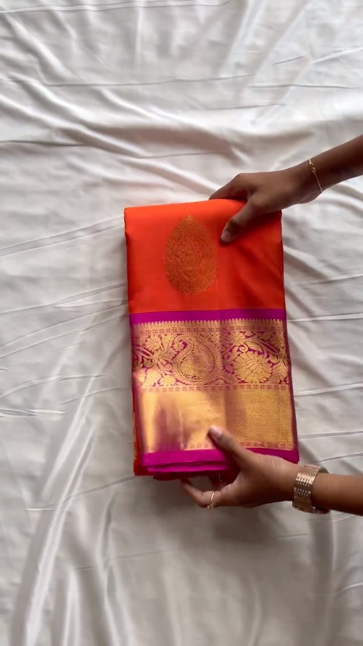 Pure kancheevaram silk saree(ORANGE) - Studio Thari