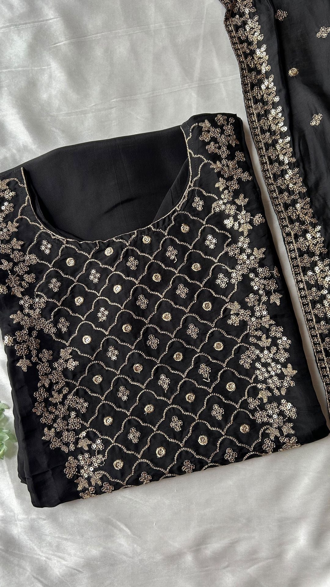 Muslin semi stitched top with detailed embroidered neckline - Studio Thari