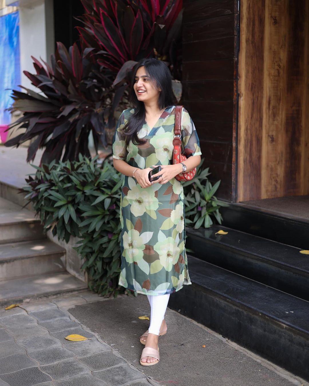 Dark Green Floral Organza Top - Studio Thari